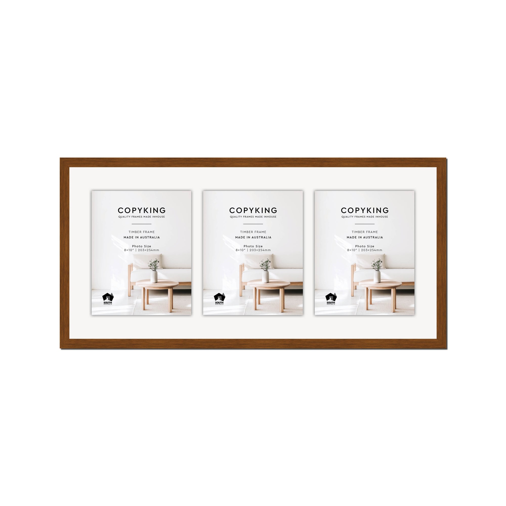 Teak 20mm Wood Collage Photo Frame - 14" x 30" - 3 Photos (8" x 10")