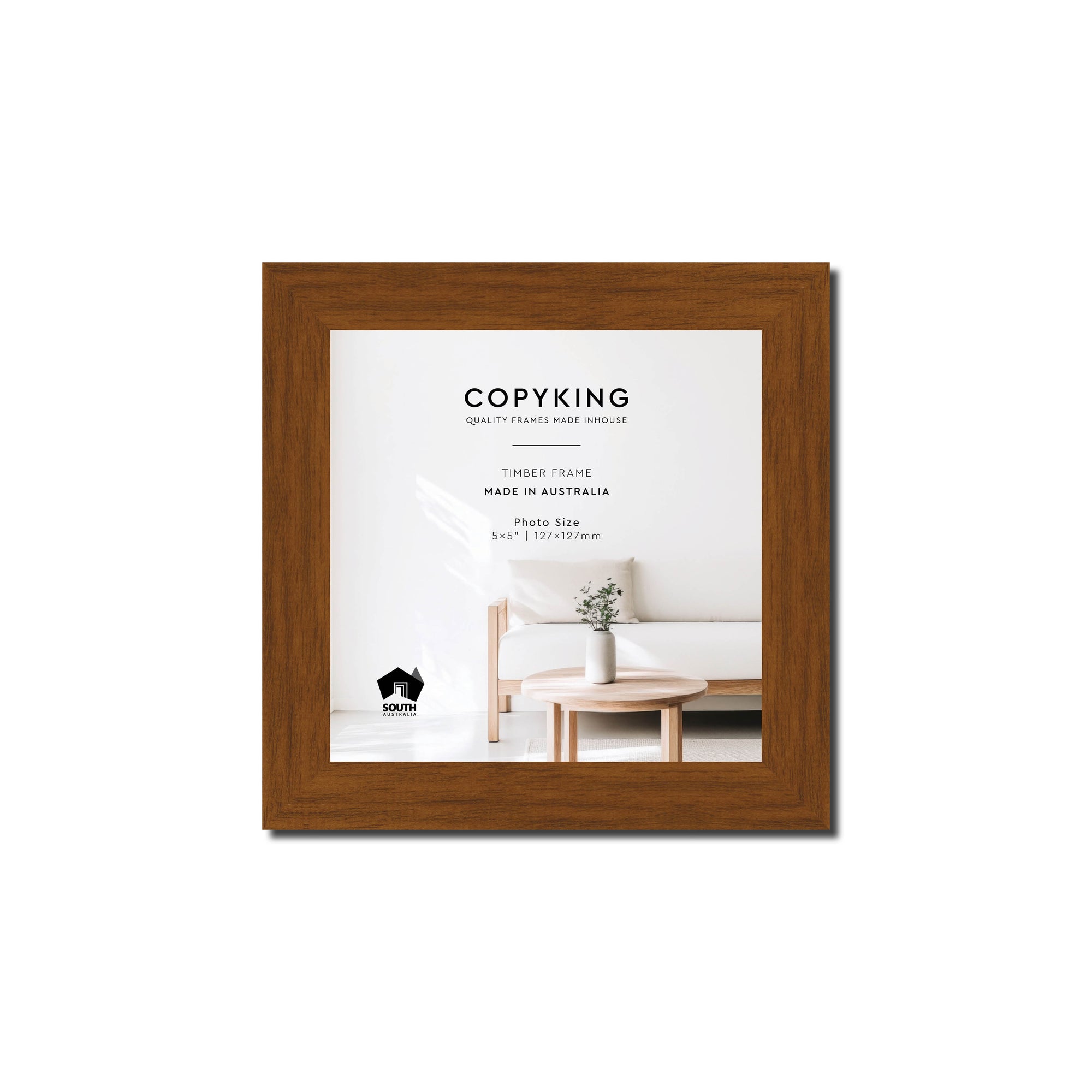 Teak 20mm Wood Square Photo Frame - 5" x 5" (127mm x 127mm)