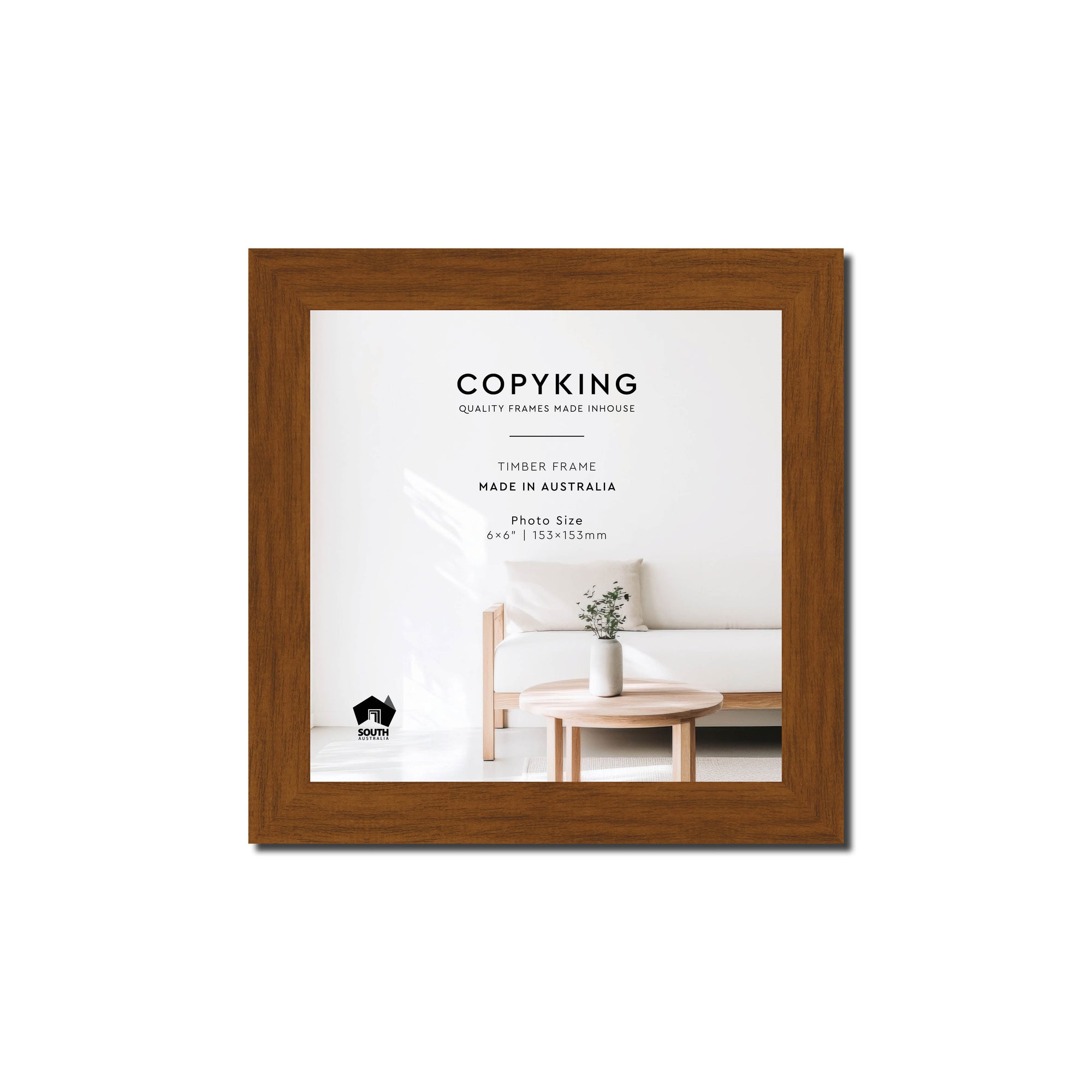 Teak 20mm Wood Square Photo Frame - 6" x 6" (153mm x 153mm)