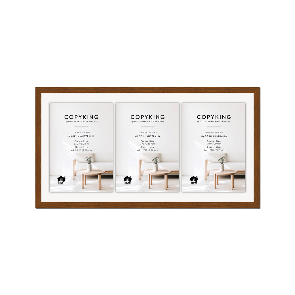 Teak 20mm Wood Certificate Frame - 370mm x 720mm - 3 Certificates (A4)