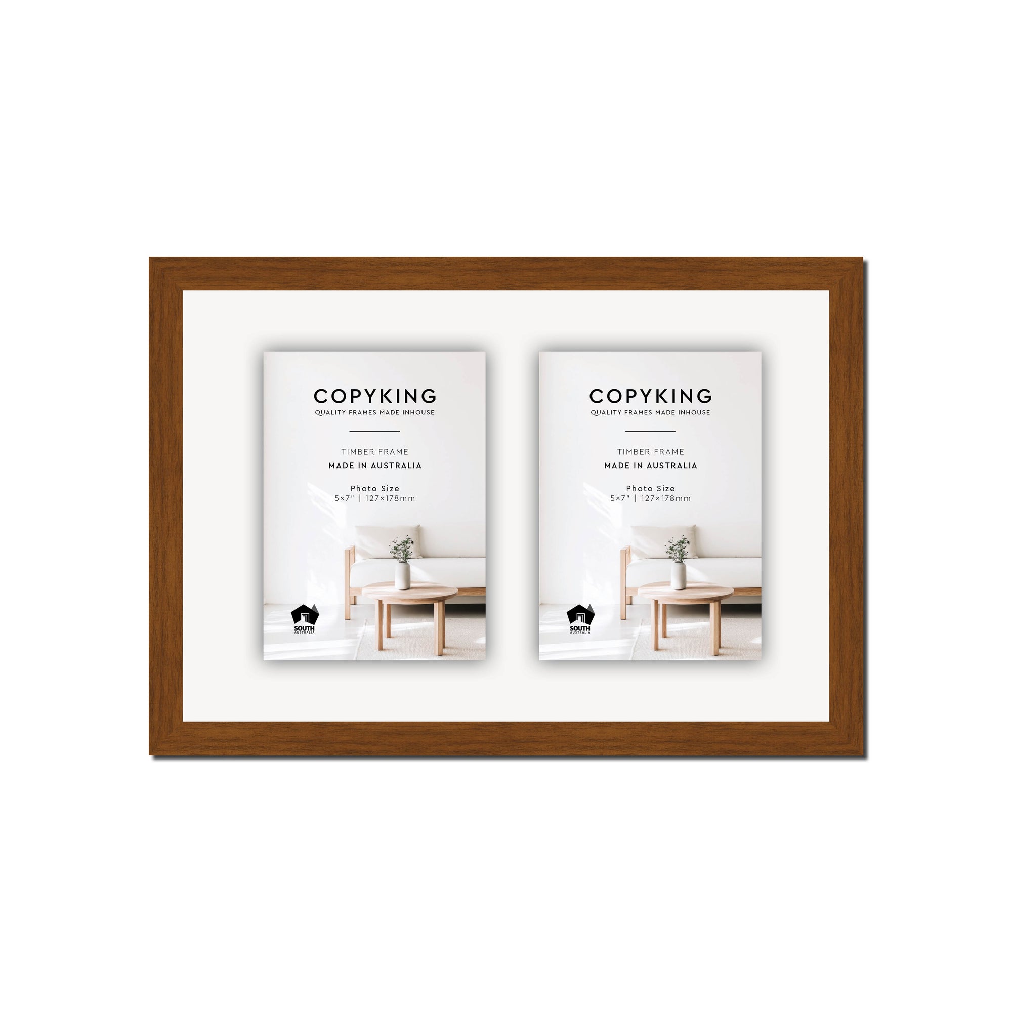 Teak 20mm Wood Collage Photo Frame - 10" x 15" - 2 Photos (5" x 7")