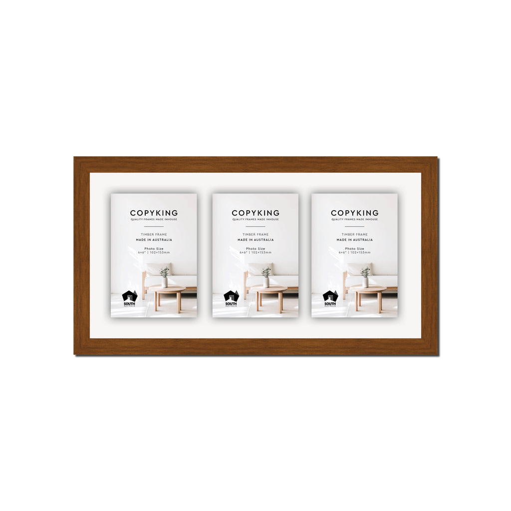 Teak 20mm Wood Collage Photo Frame - 8" x 16" - 3 Photos (4" x 6")
