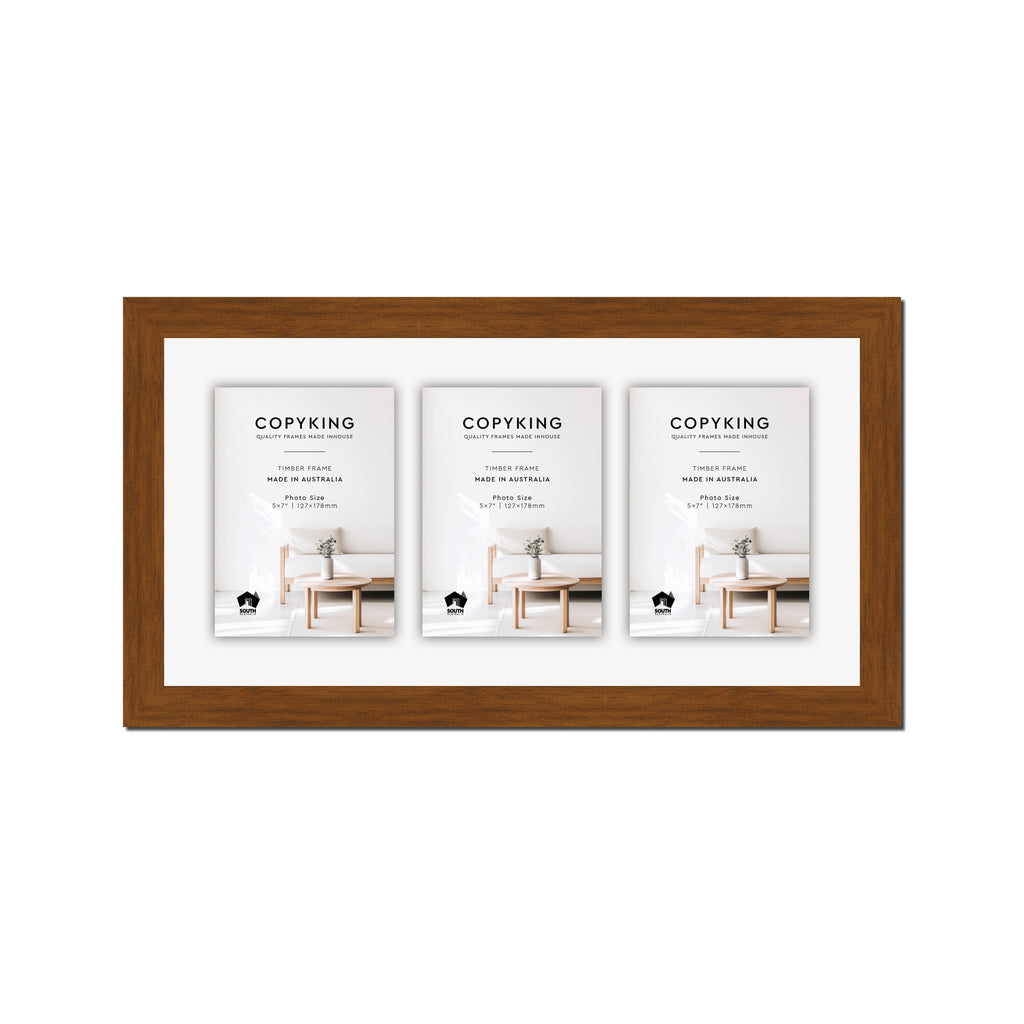 Teak 30mm Wood Collage Photo Frame - 10" x 20" - 3 Photos (5" x 7")