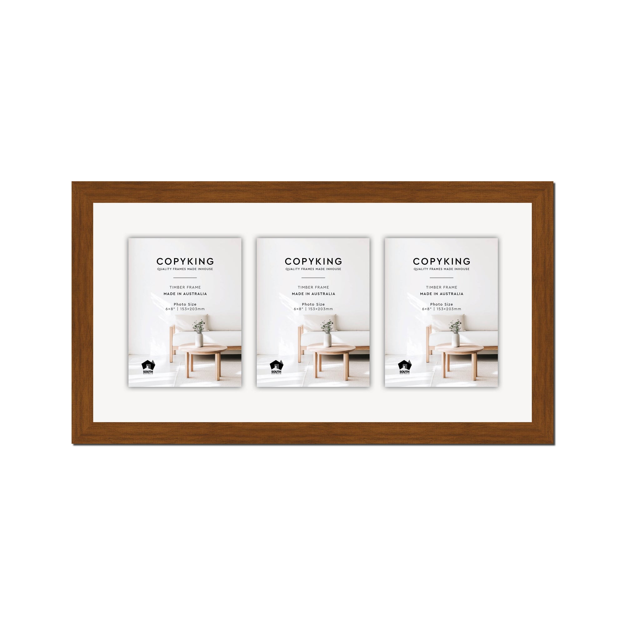 Teak 30mm Wood Collage Photo Frame - 12" x 24" - 3 Photos (6" x 8")