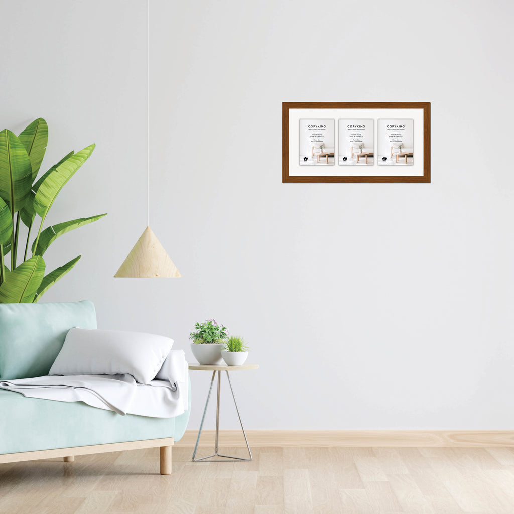 Teak 30mm Wood Collage Photo Frame - 12" x 24" - 3 Photos (6" x 8")