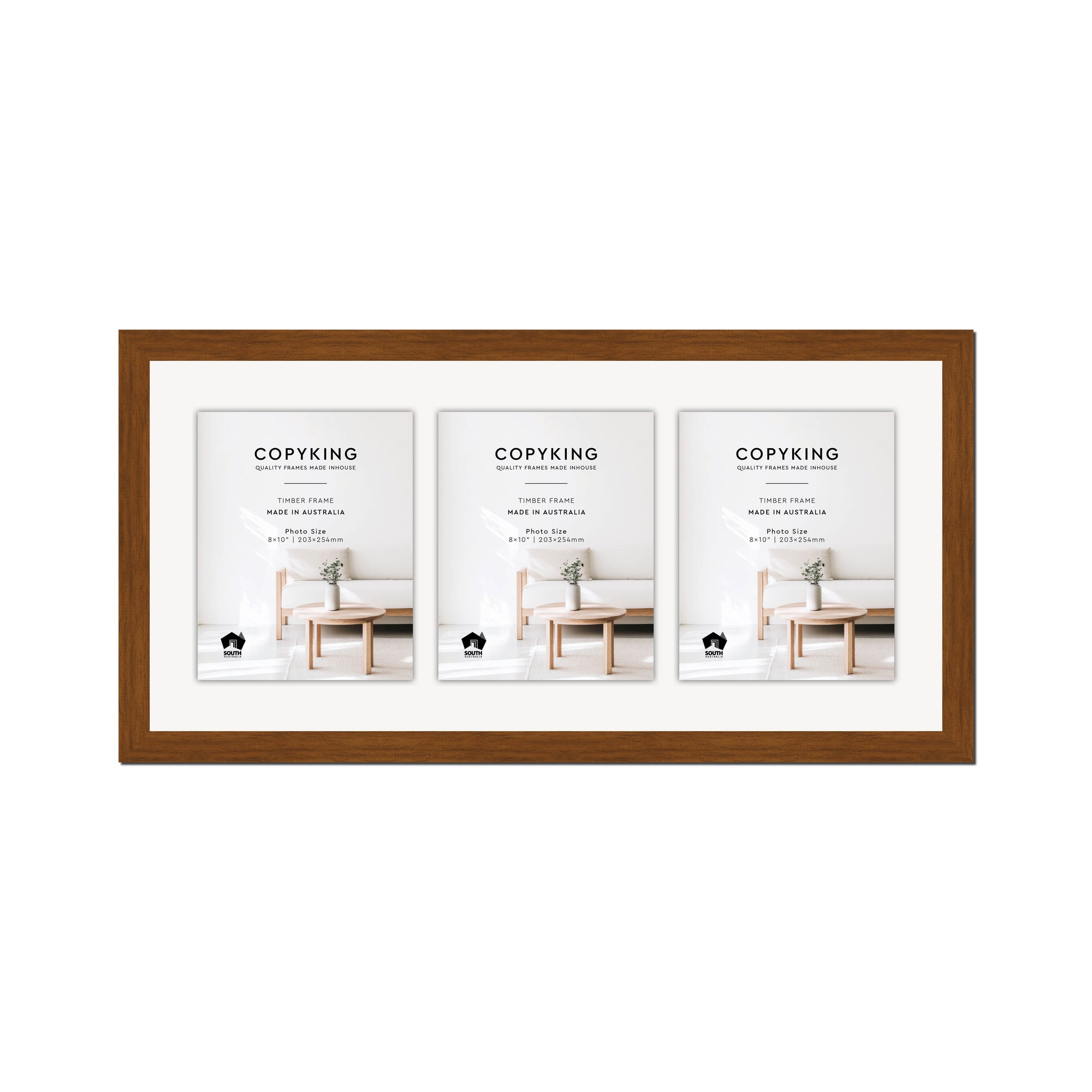 Teak 30mm Wood Collage Photo Frame - 14" x 30" - 3 Photos (8" x 10")