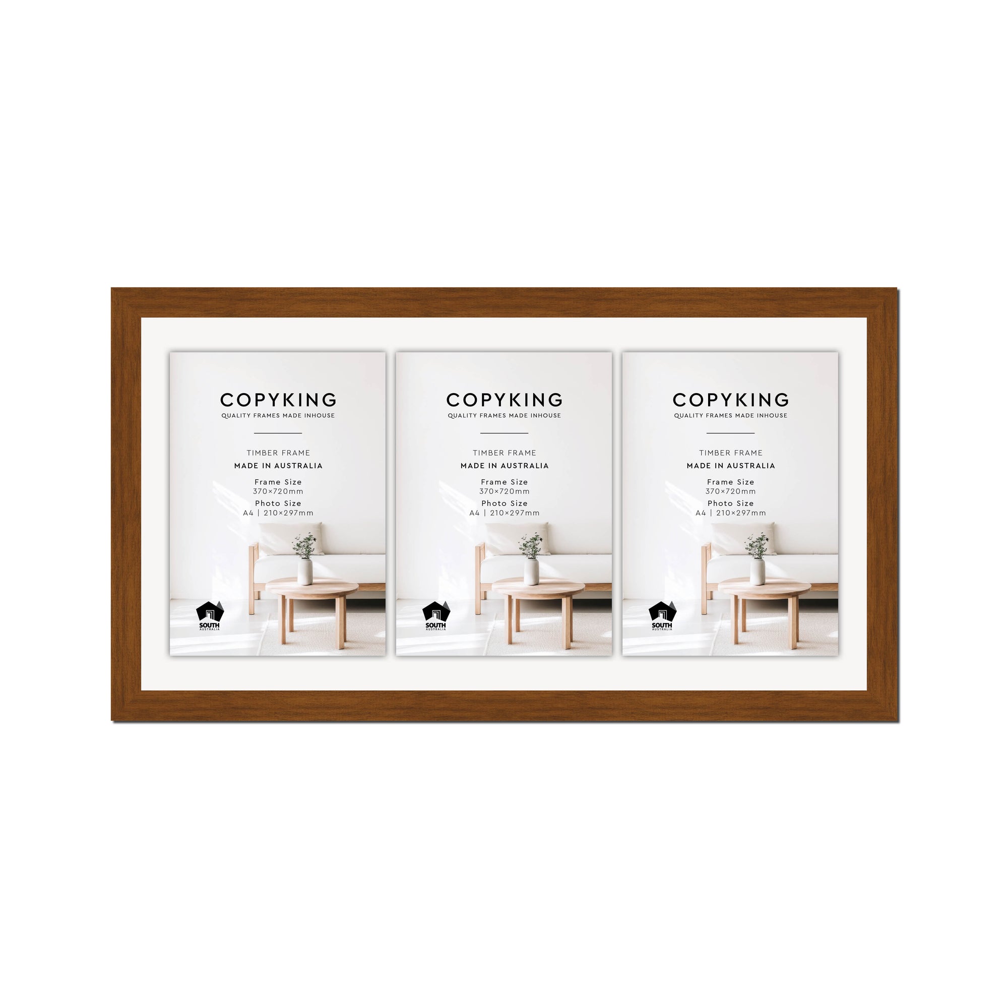 Teak 30mm Wood Certificate Frame - 370mm x 720mm - 3 Certificates (A4)
