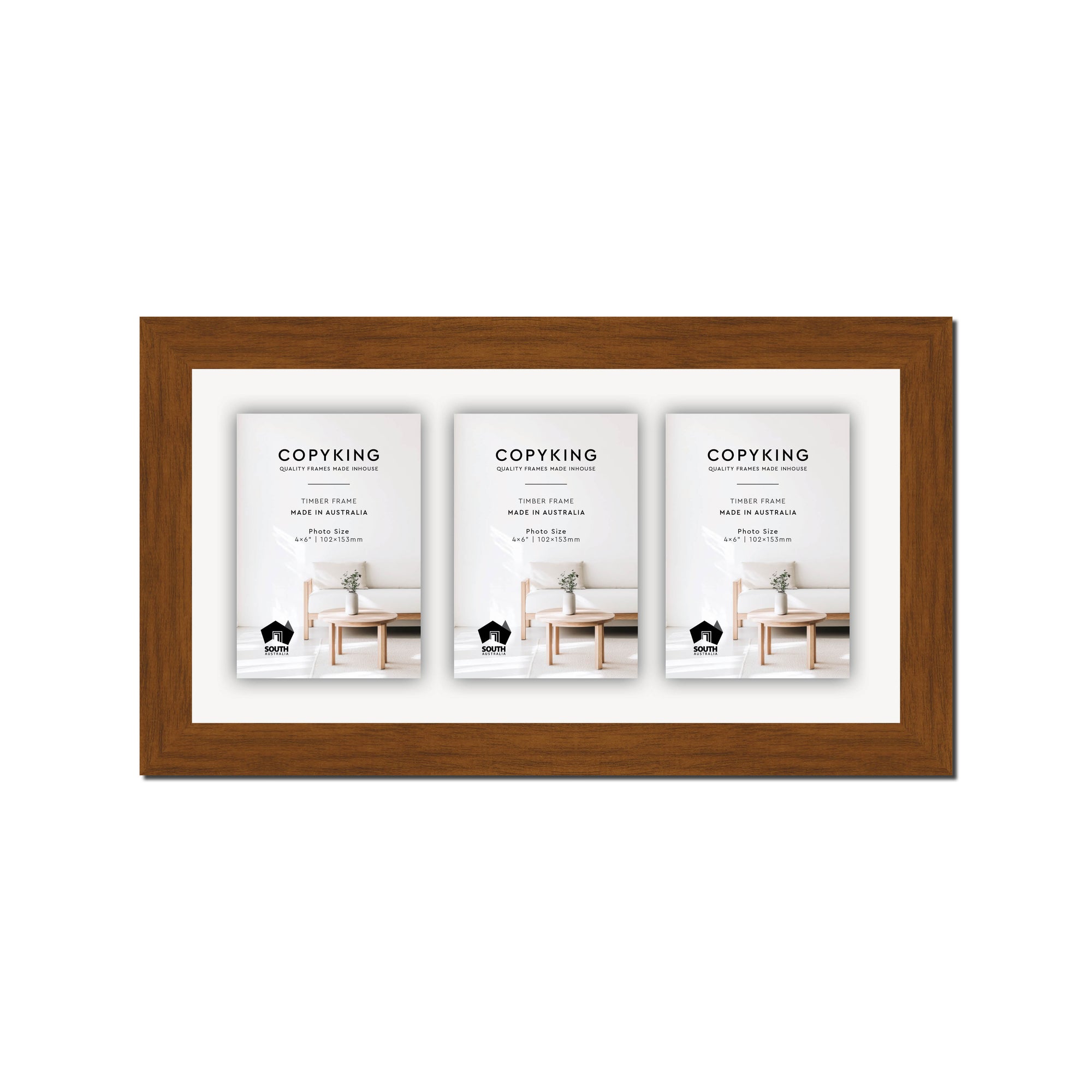 Teak 30mm Wood Collage Photo Frame - 8" x 16" - 3 Photos (4" x 6")