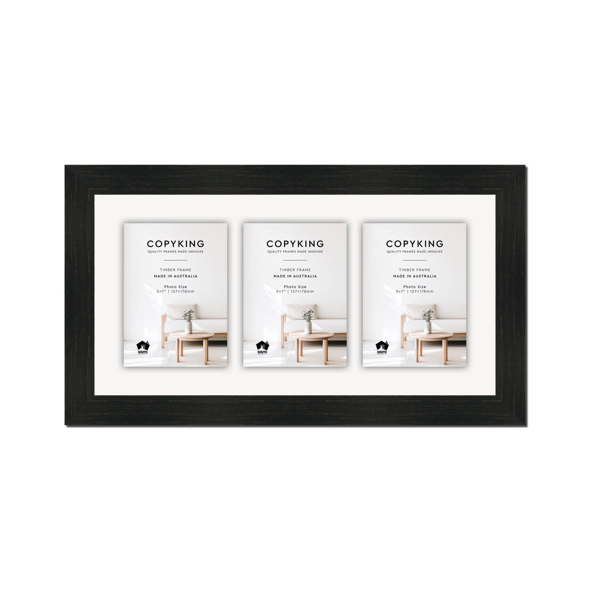 Vintage Charcoal 38mm Wood Collage Photo Frame - 10" x 20" - 3 Photos (5" x 7")