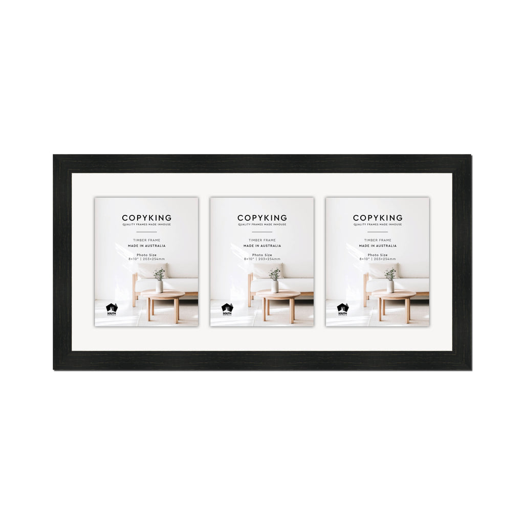 Vintage Charcoal 38mm Wood Collage Photo Frame - 14" x 30" - 3 Photos (8" x 10")