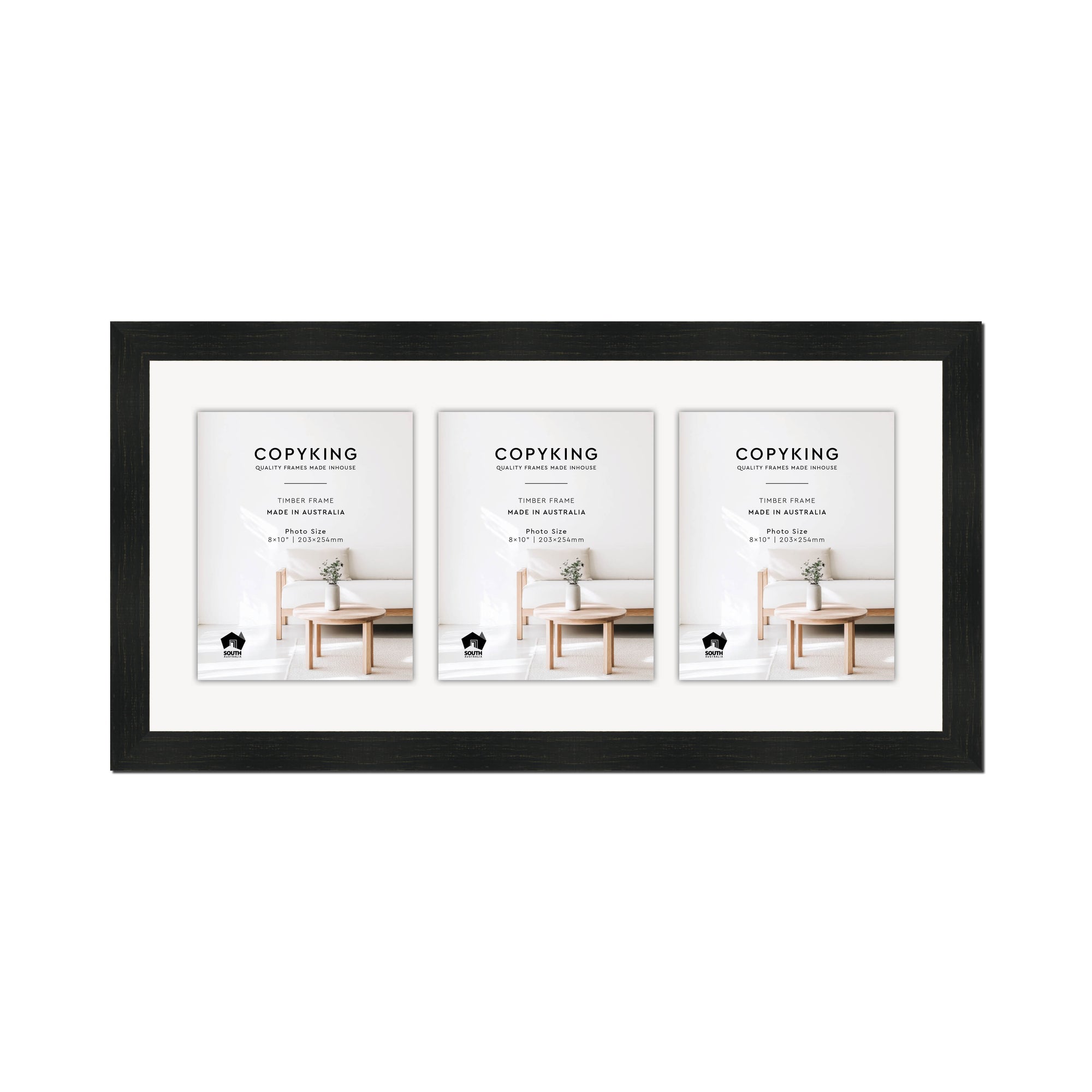 Vintage Charcoal 38mm Wood Collage Photo Frame - 14" x 30" - 3 Photos (8" x 10")