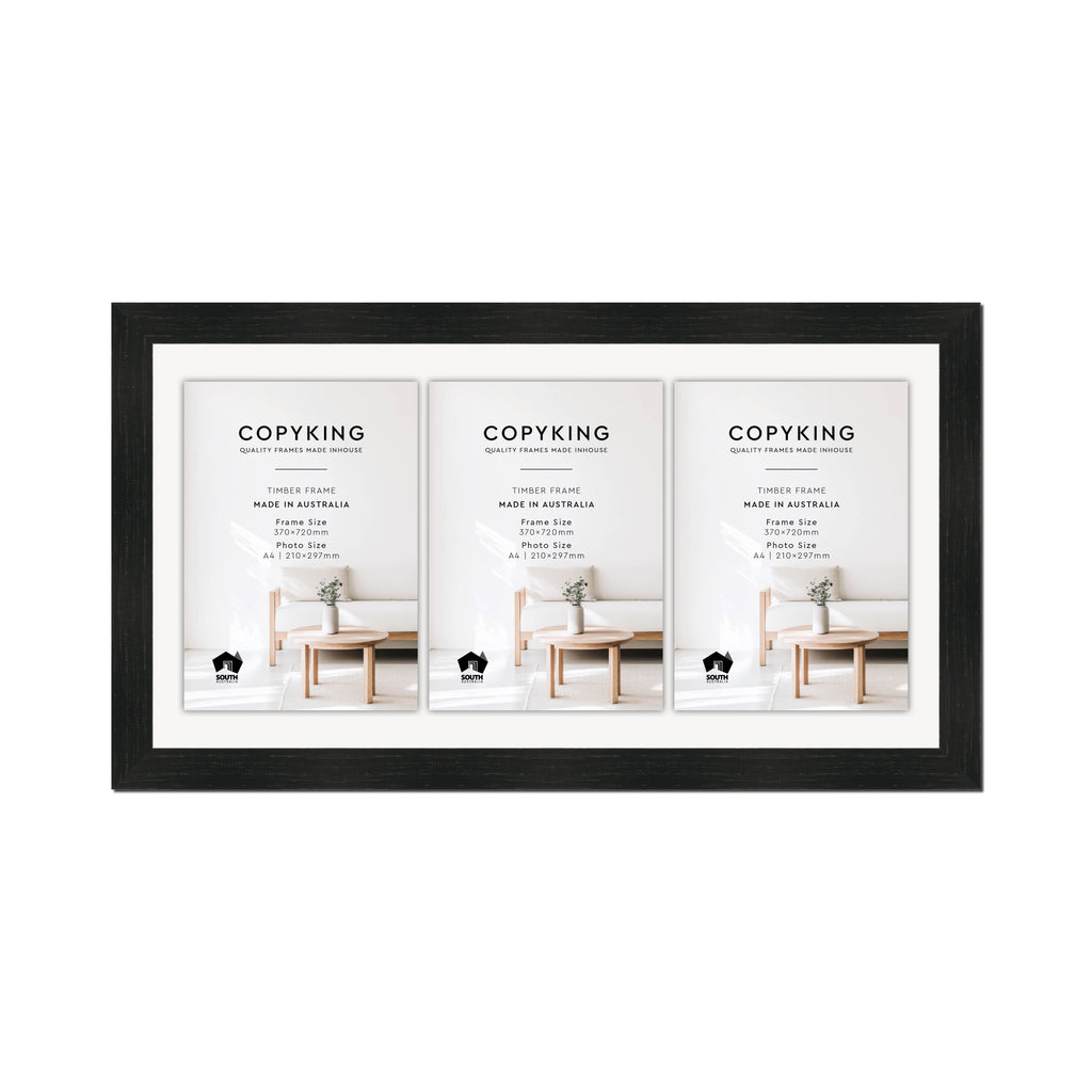 Vintage Charcoal 38mm Wood Certificate Frame - 370mm x 720mm - 3 Certificates (A4)