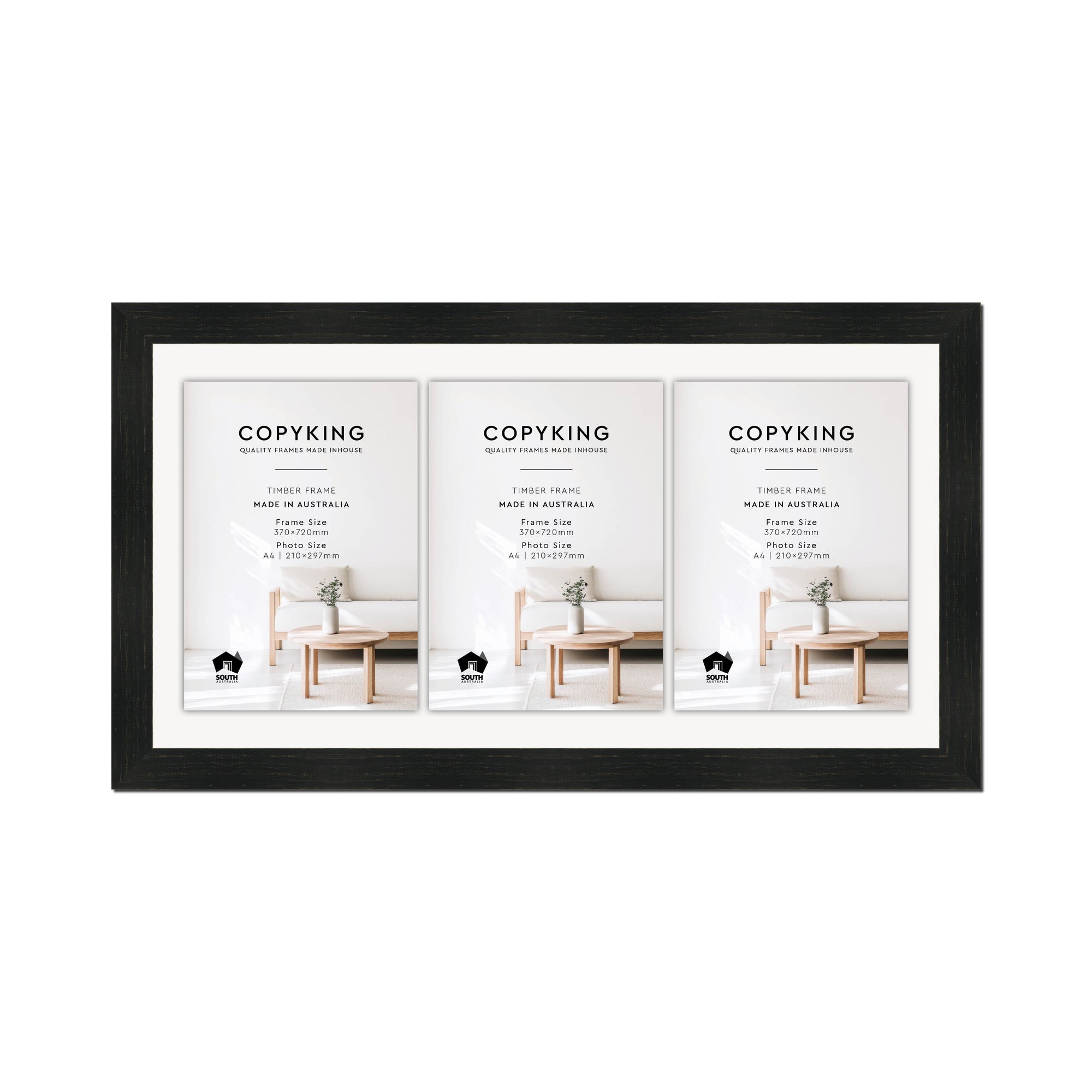 Vintage Charcoal 38mm Wood Certificate Frame - 370mm x 720mm - 3 Certificates (A4)