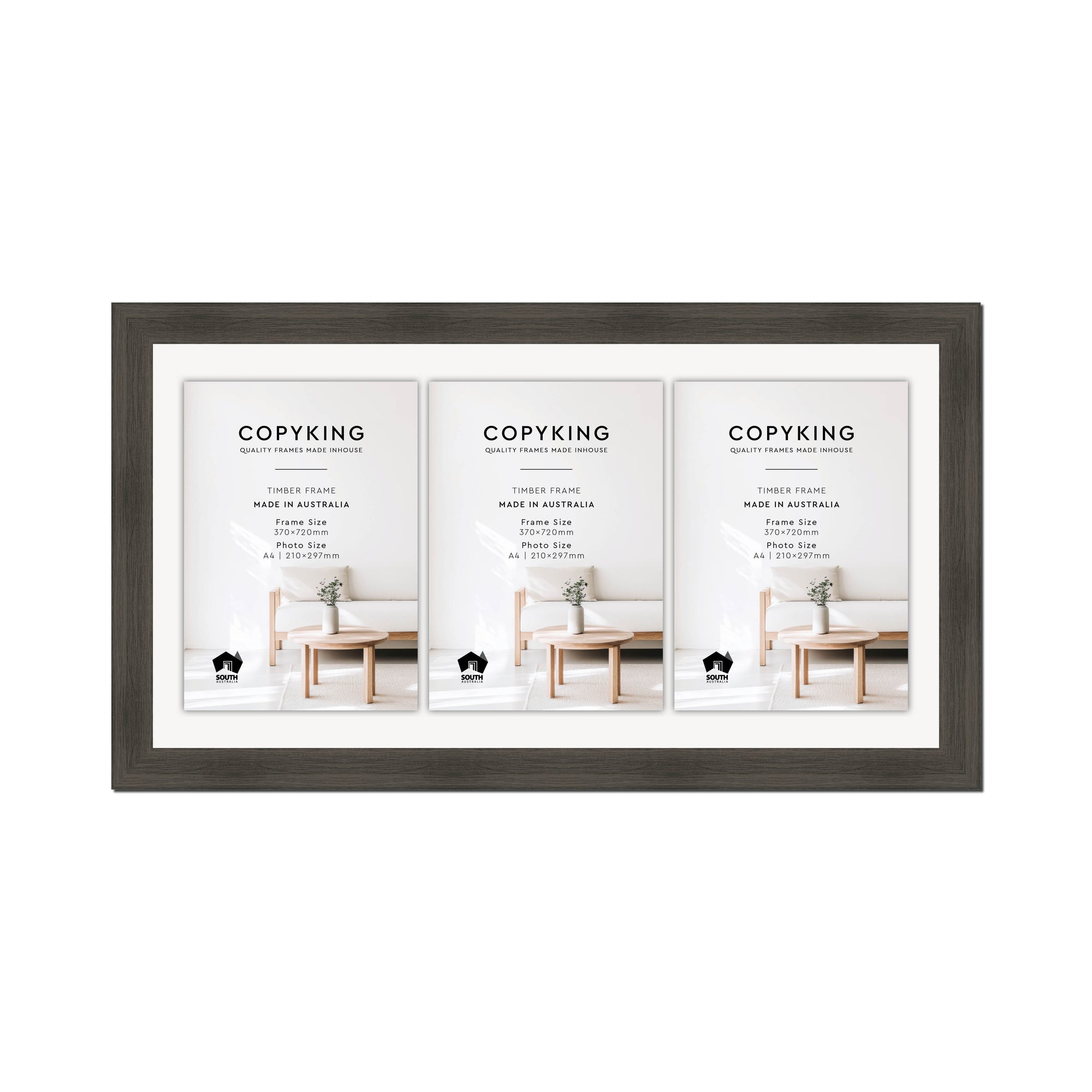Vintage Cocoa 38mm Wood Certificate Frame - 370mm x 720mm - 3 Certificates (A4)