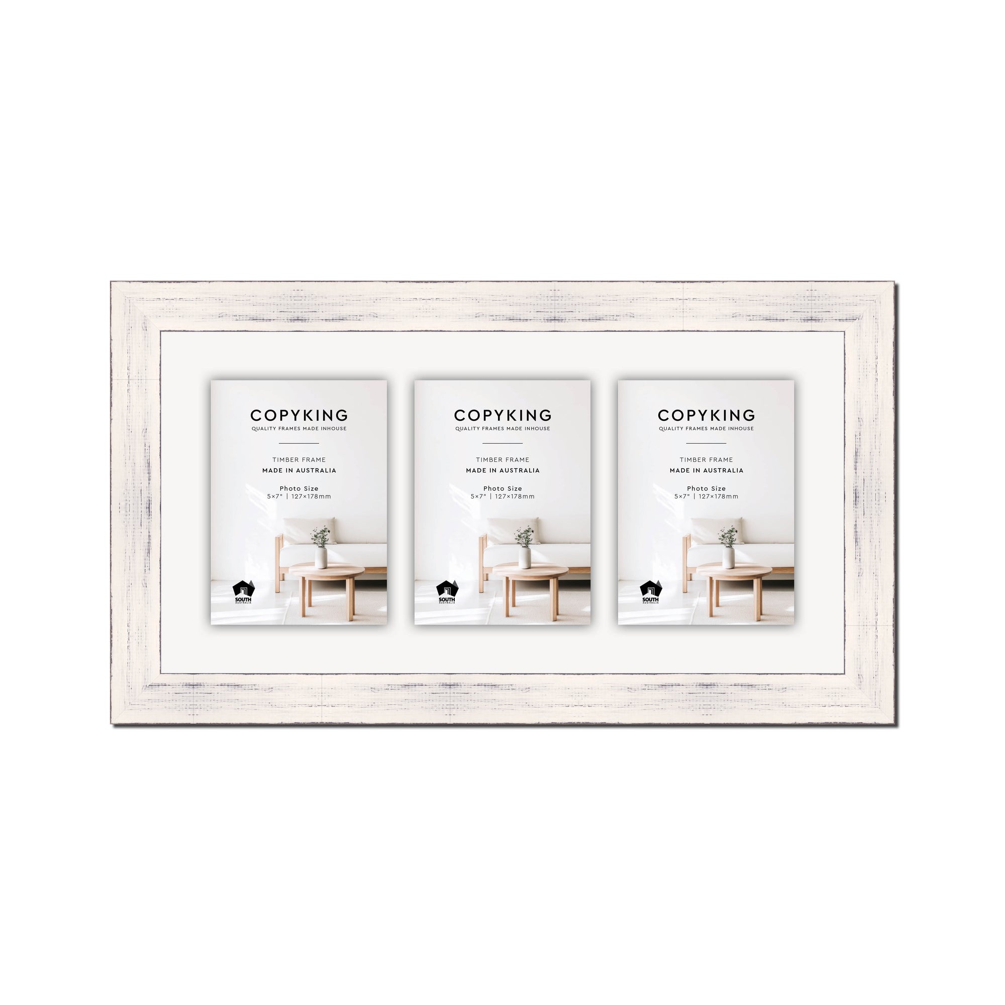 Vintage Coconut 38mm Wood Collage Photo Frame - 10" x 20" - 3 Photos (5" x 7")