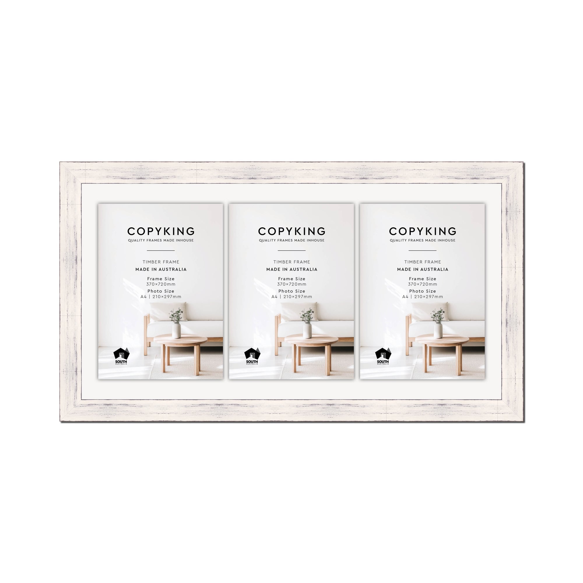 Vintage Coconut 38mm Wood Certificate Frame - 370mm x 720mm - 3 Certificates (A4)