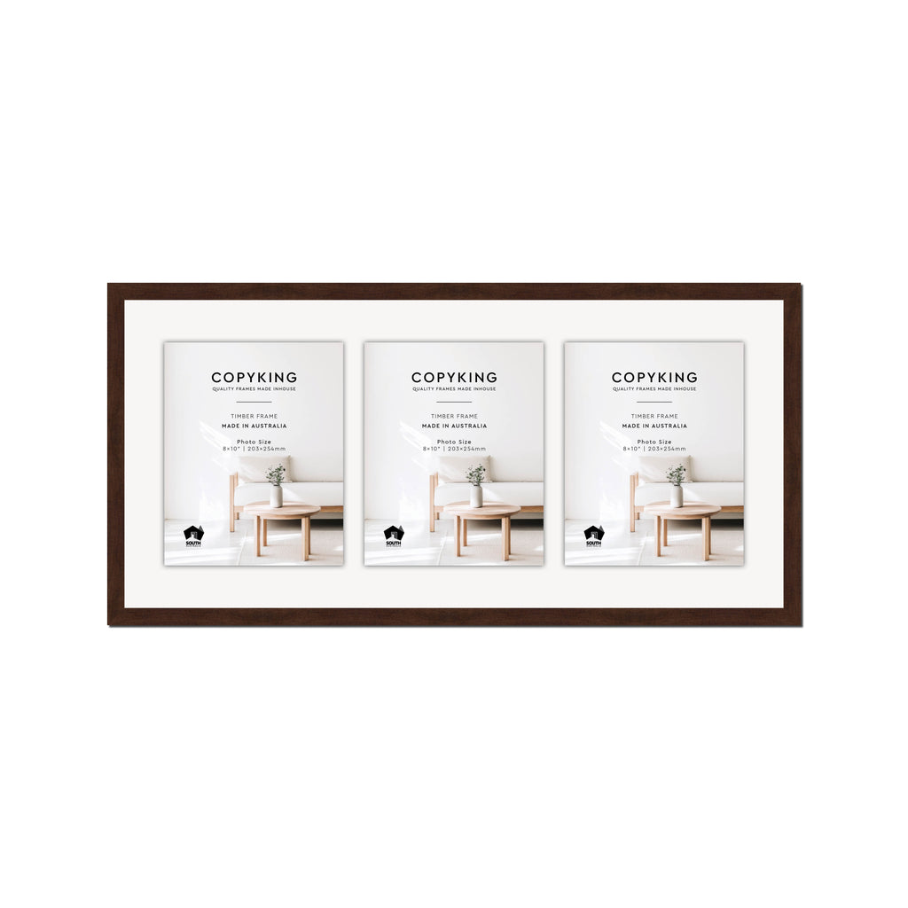Walnut 20mm Wood Collage Photo Frame - 14" x 30" - 3 Photos (8" x 10")