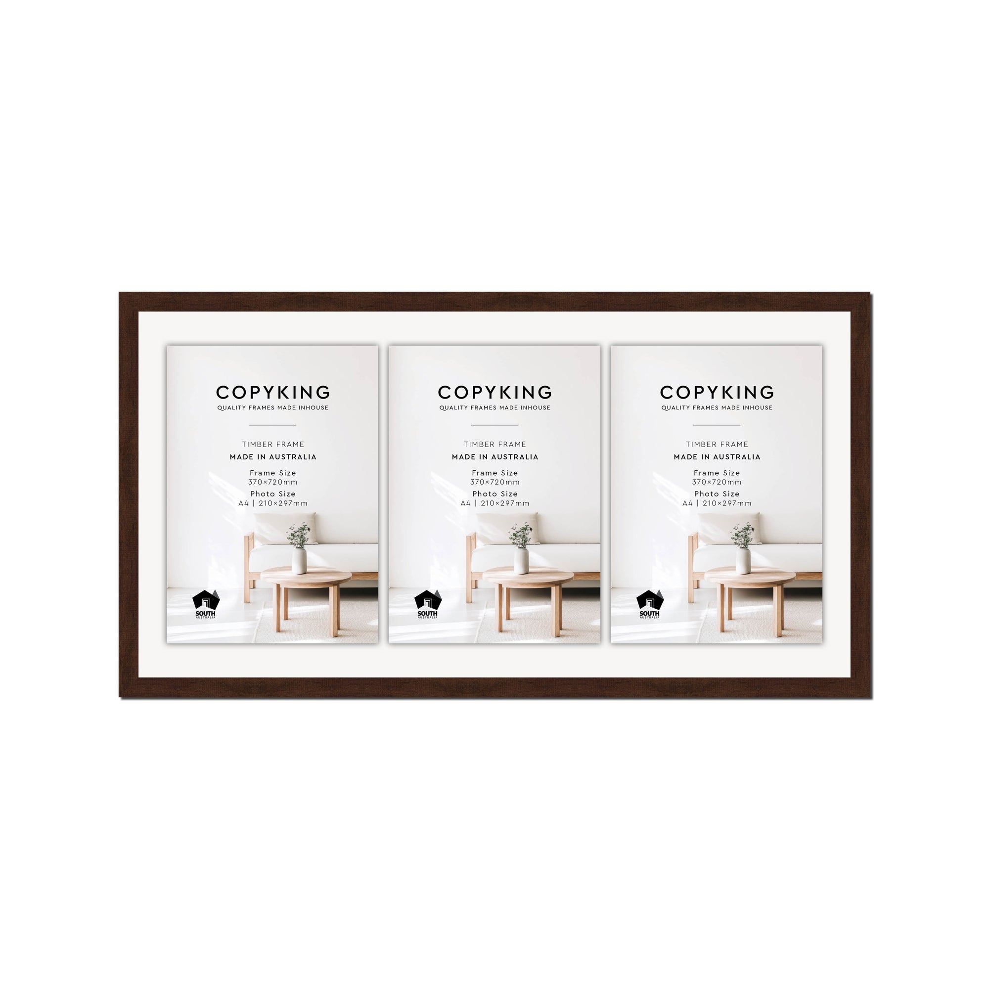 Walnut 20mm Wood Certificate Frame - 370mm x 720mm - 3 Certificates (A4)