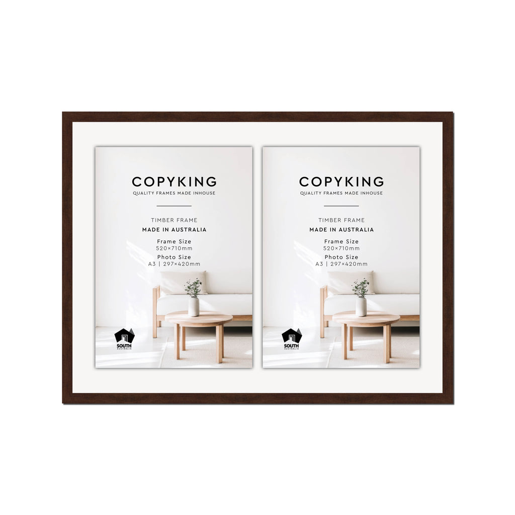 Walnut 20mm Wood Certificate Frame - 520mm x 710mm - 2 Certificates (A3)
