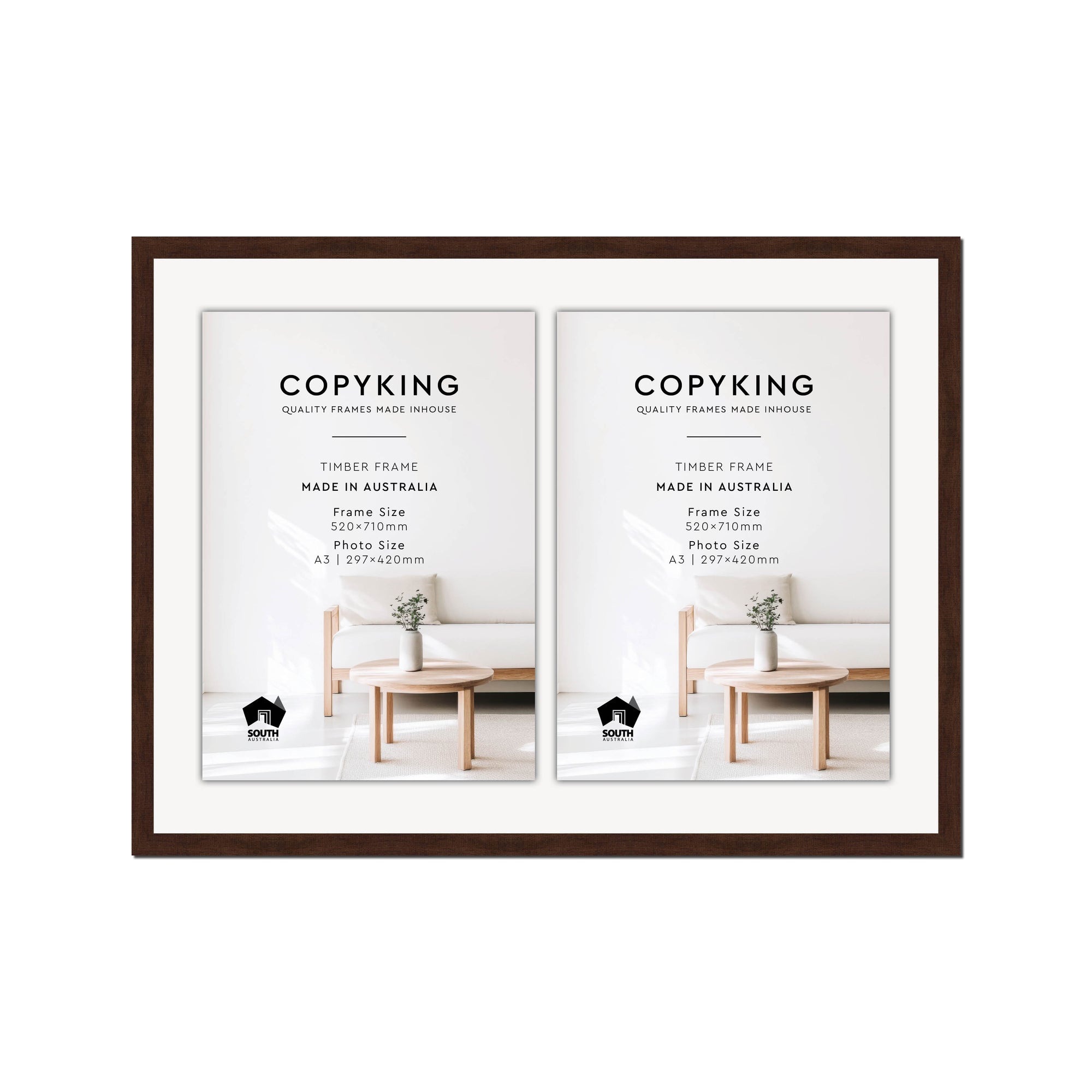 Walnut 20mm Wood Certificate Frame - 520mm x 710mm - 2 Certificates (A3)