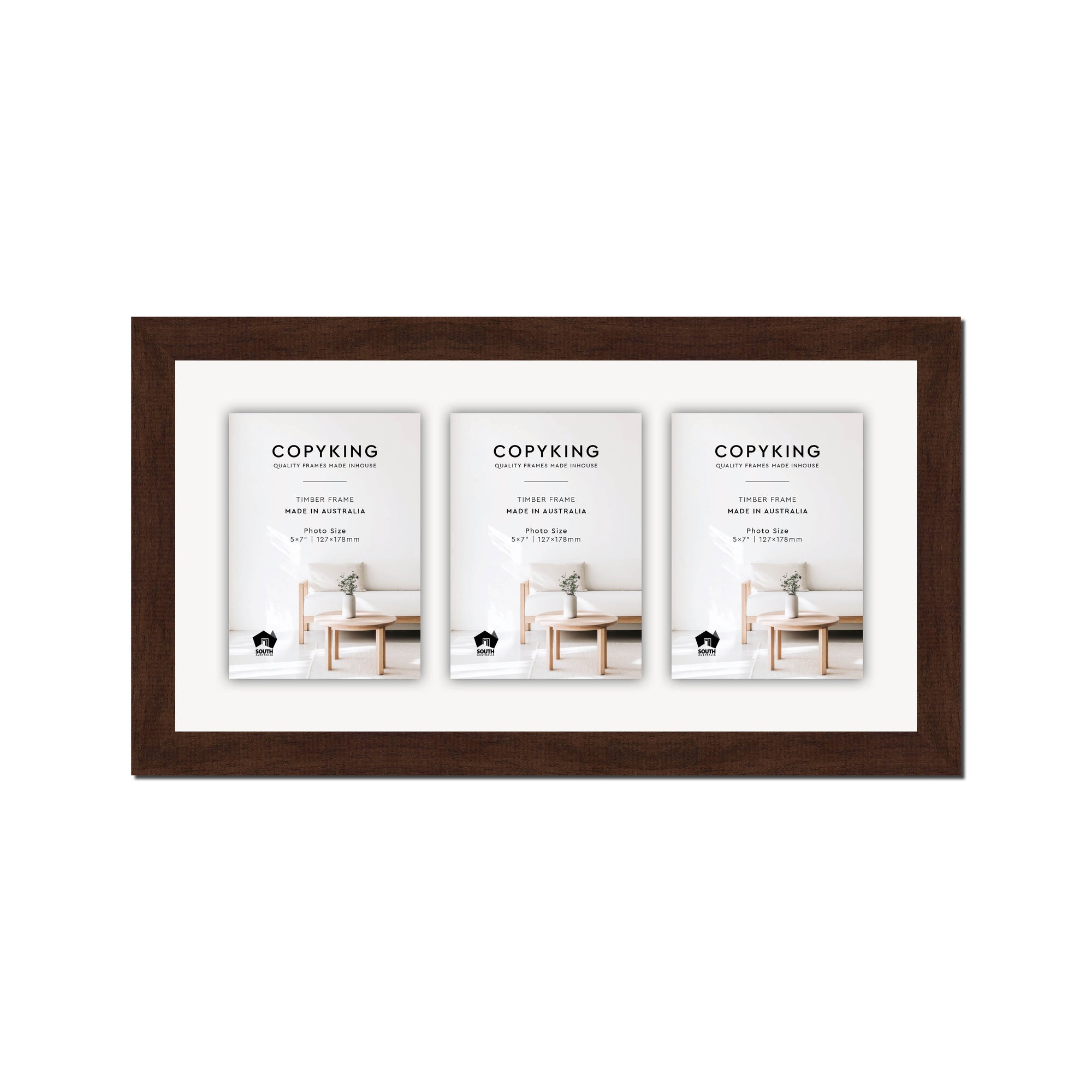 Walnut 30mm Wood Collage Photo Frame - 10" x 20" - 3 Photos (5" x 7")