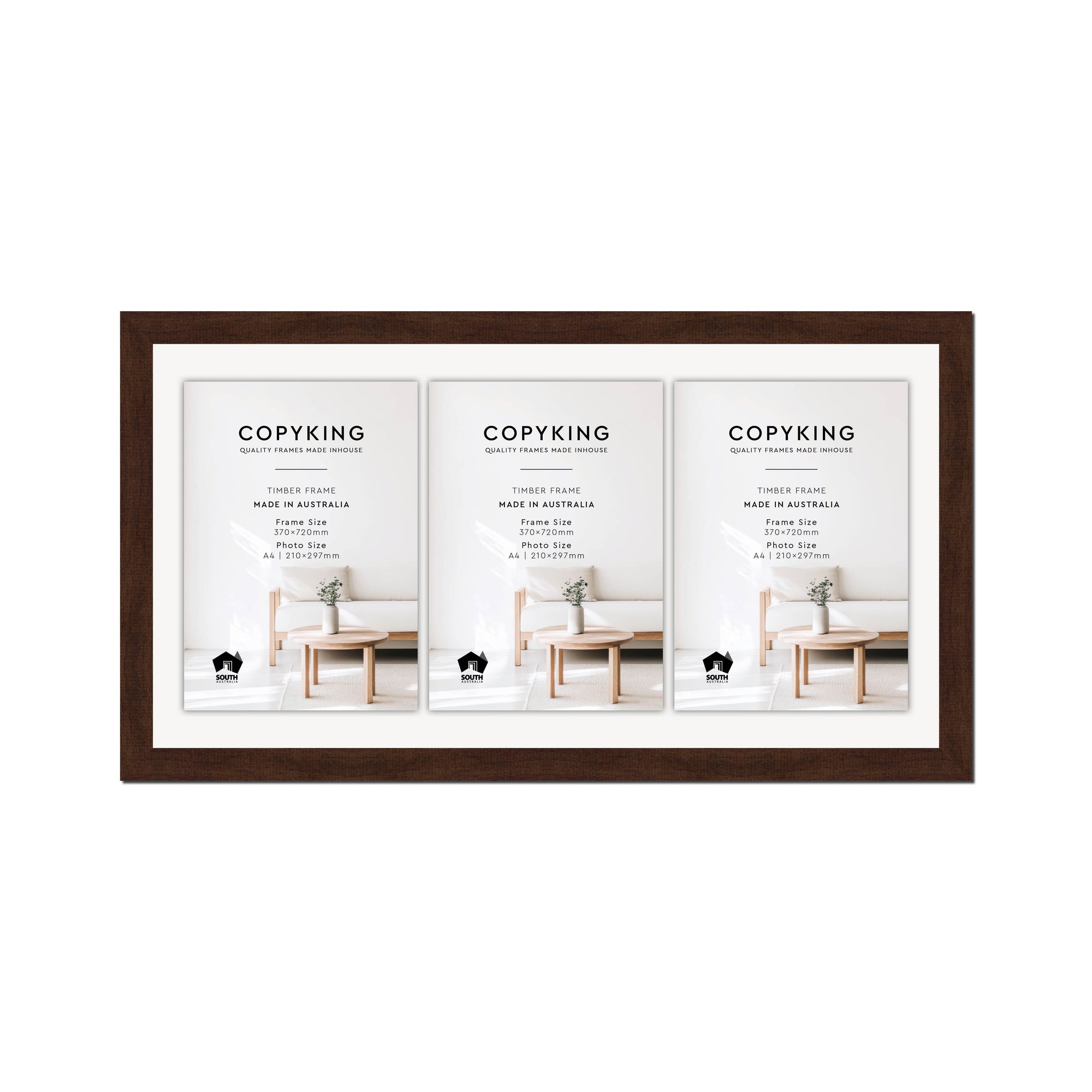 Walnut 30mm Wood Certificate Frame - 370mm x 720mm - 3 Certificates (A4)