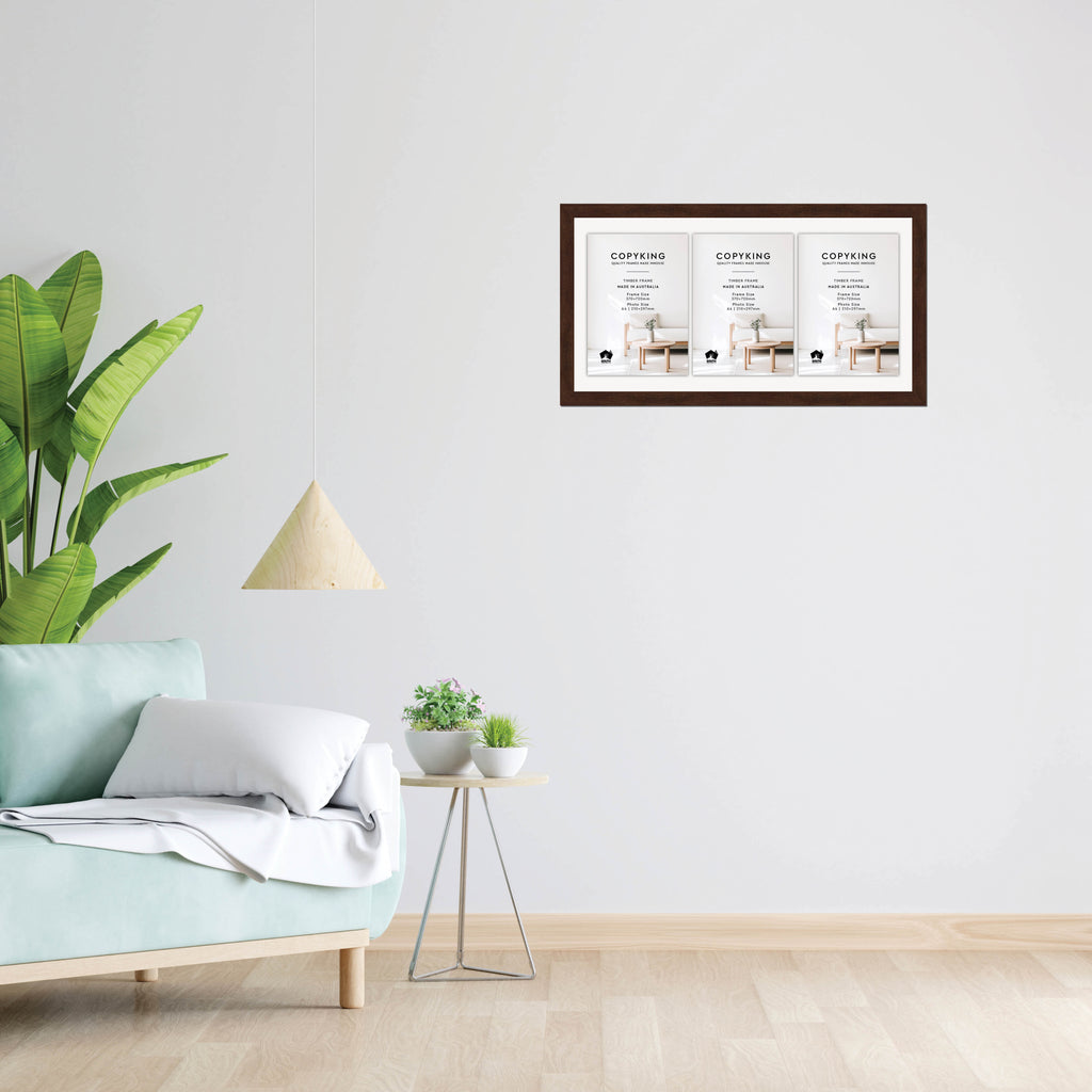 Walnut 30mm Wood Certificate Frame - 370mm x 720mm - 3 Certificates (A4)