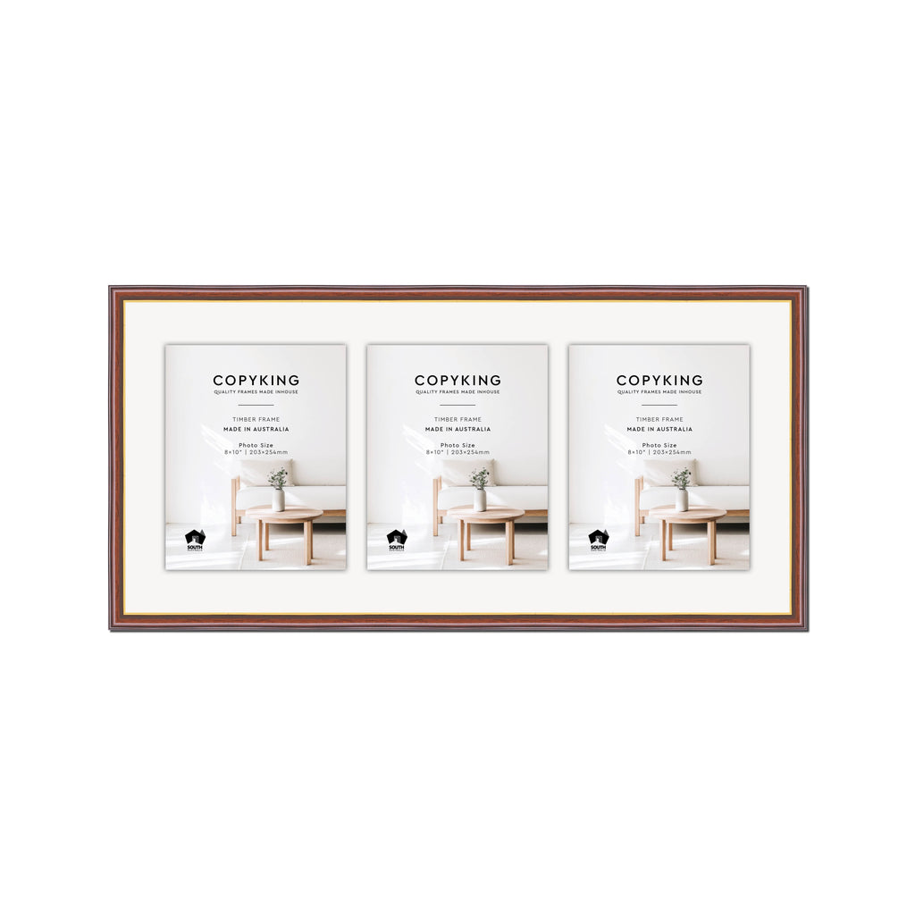 Walnut/Gold 20mm Wood Collage Photo Frame - 14" x 30" - 3 Photos (8" x 10")