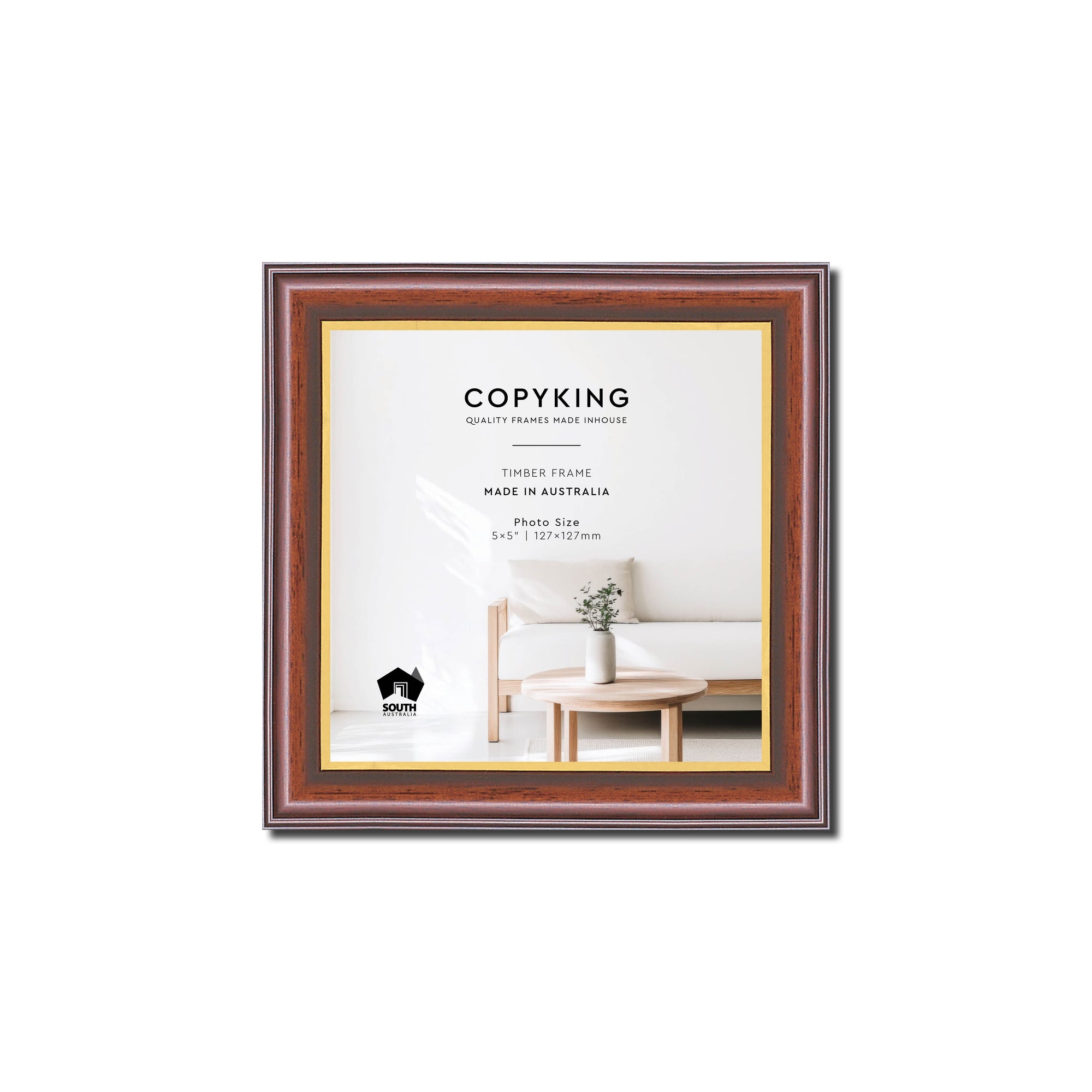 Walnut/Gold 20mm Wood Square Photo Frame - 5" x 5" (127mm x 127mm)