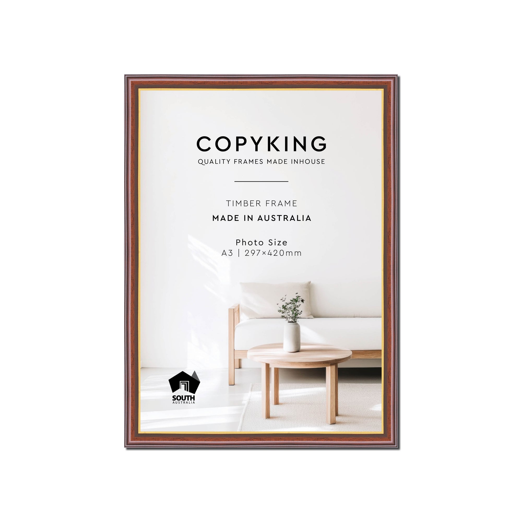 Walnut/Gold 20mm Wood Poster Frame - A3 (297mm x 420mm)