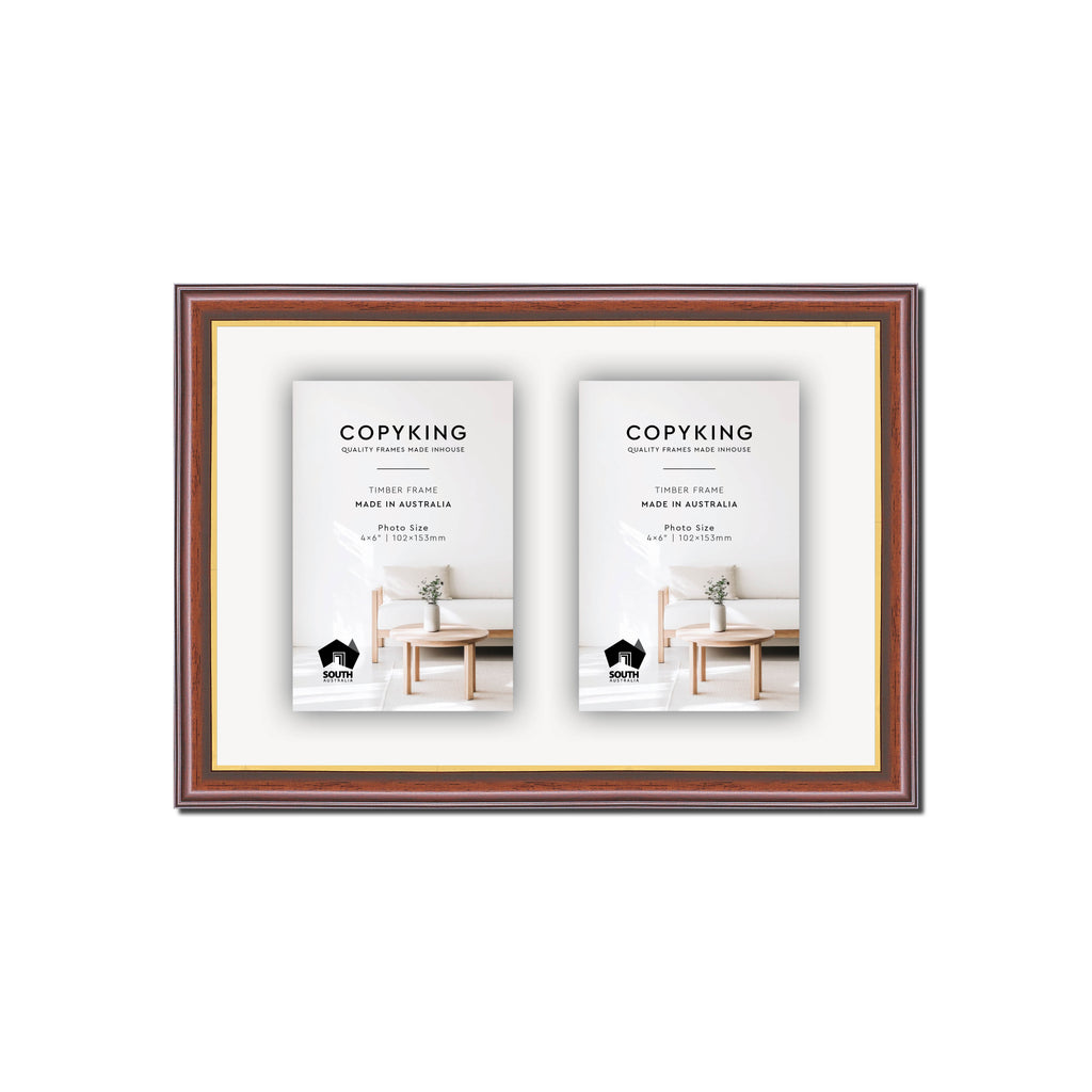 Walnut/Gold 20mm Wood Collage Photo Frame - 8" x 12" - 2 Photos (4" x 6")