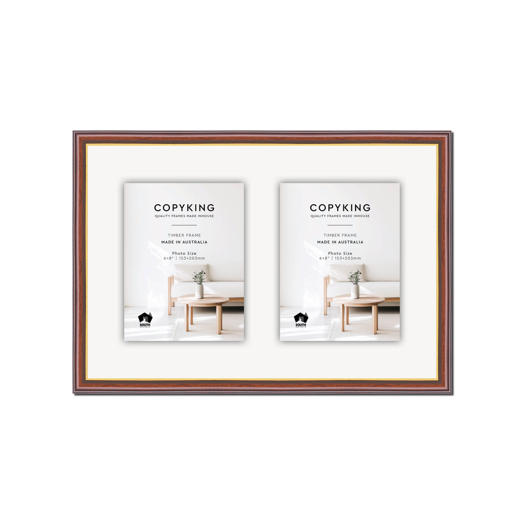 Walnut/Gold 20mm Wood Collage Photo Frame - 12" x 18" - 2 Photos (6" x 8")