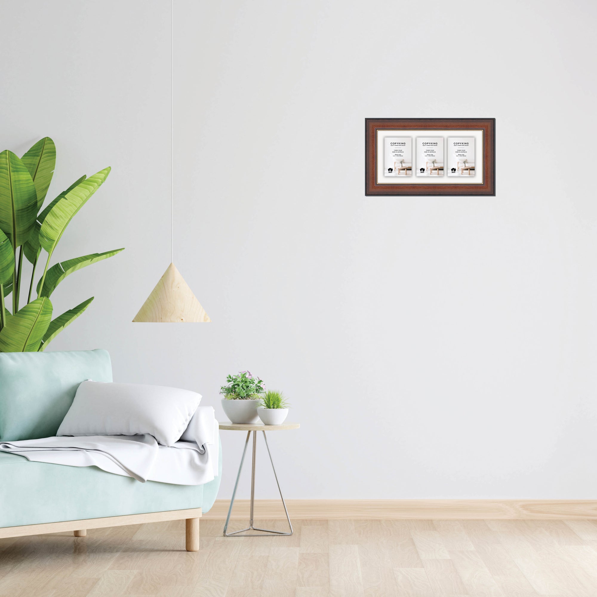 Walnut/Gold 50mm Wood Collage Photo Frame - 8" x 16" - 3 Photos (4" x 6")