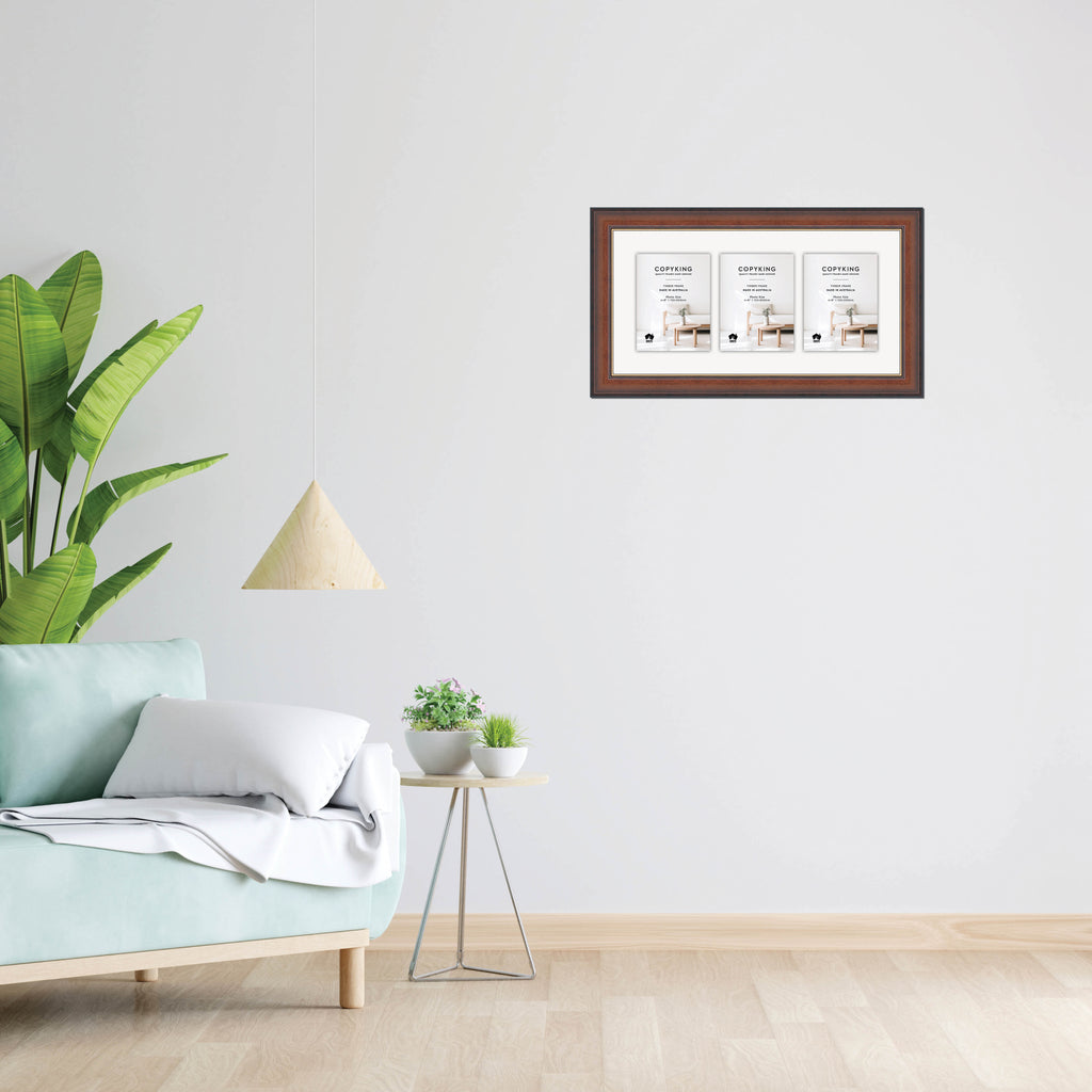 Walnut/Gold 50mm Wood Collage Photo Frame - 12" x 24" - 3 Photos (6" x 8")