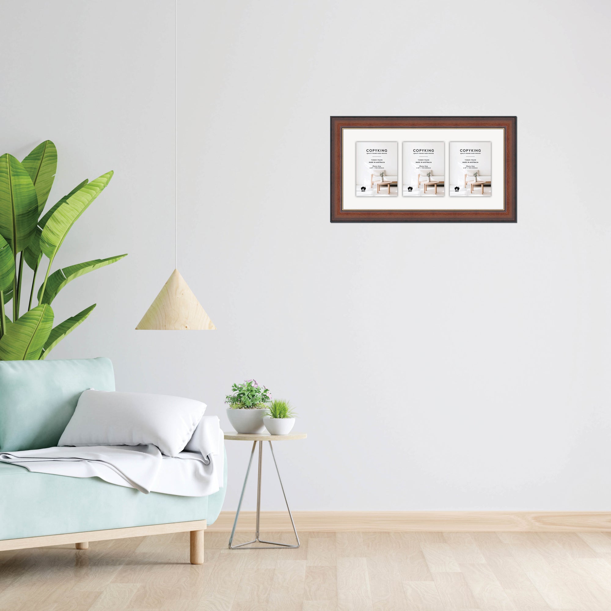 Walnut/Gold 50mm Wood Collage Photo Frame - 12" x 24" - 3 Photos (6" x 8")