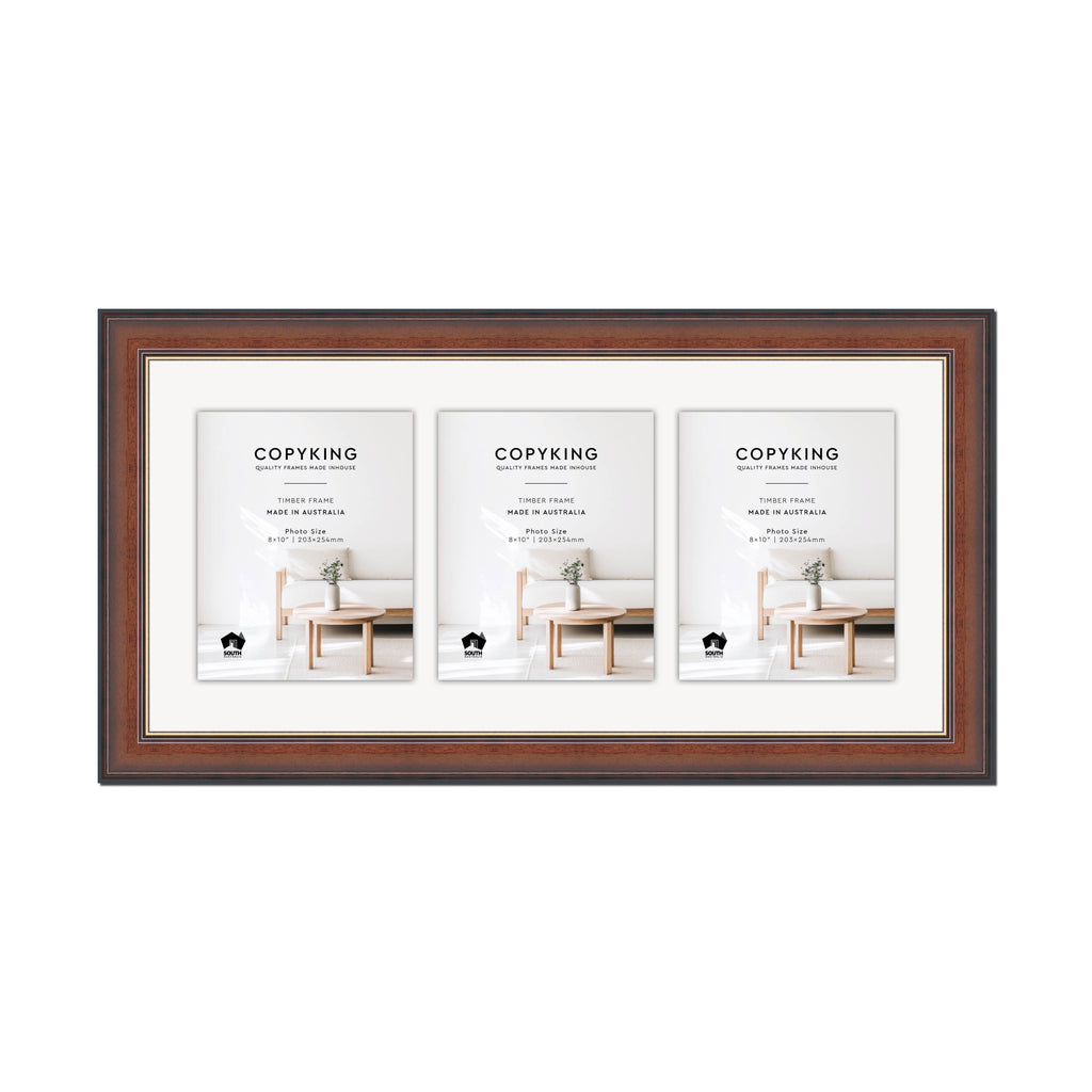 Walnut/Gold 50mm Wood Collage Photo Frame - 14" x 30" - 3 Photos (8" x 10")