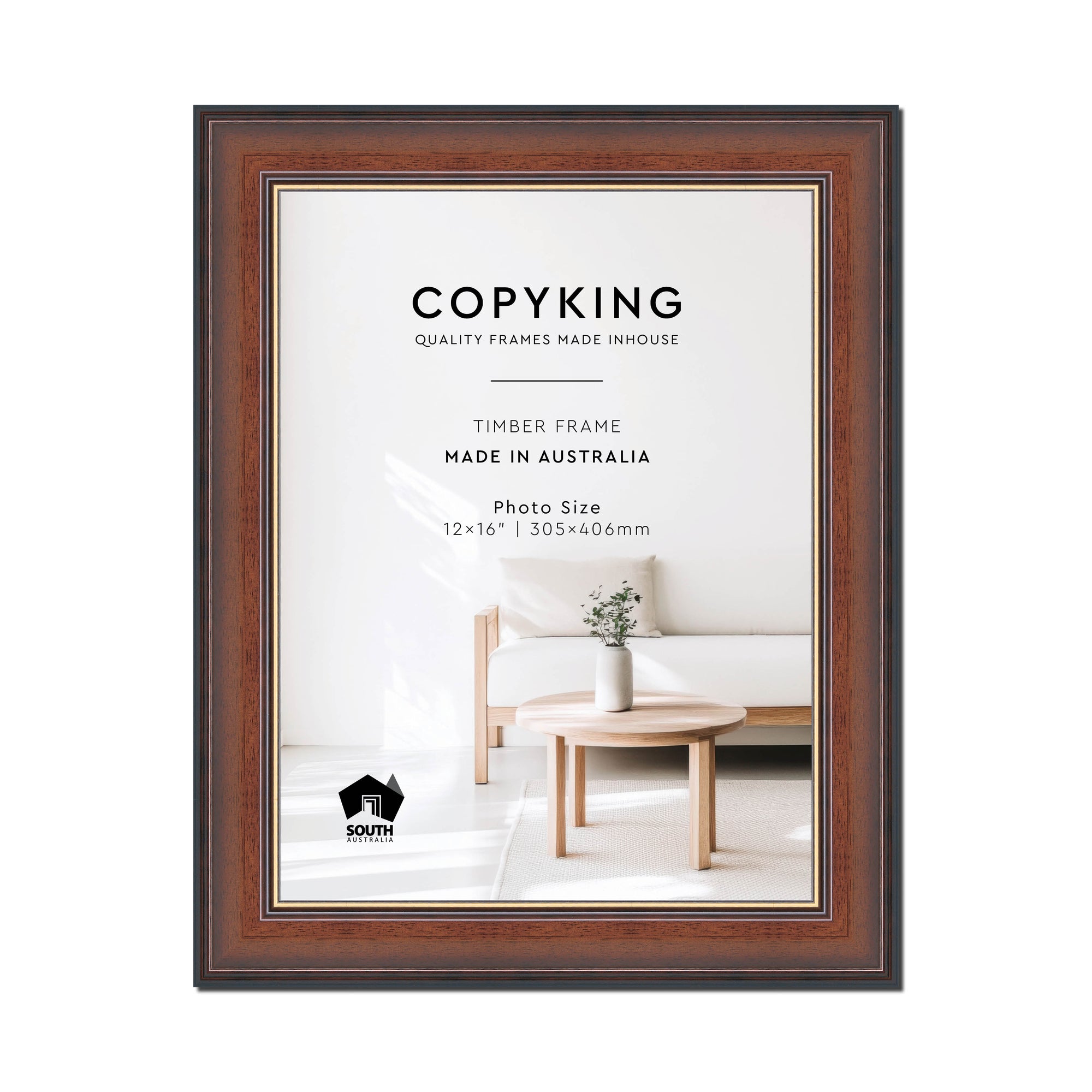 Walnut/Gold 50mm Wood Photo Frame - 12" x 16" (305mm x 406mm)