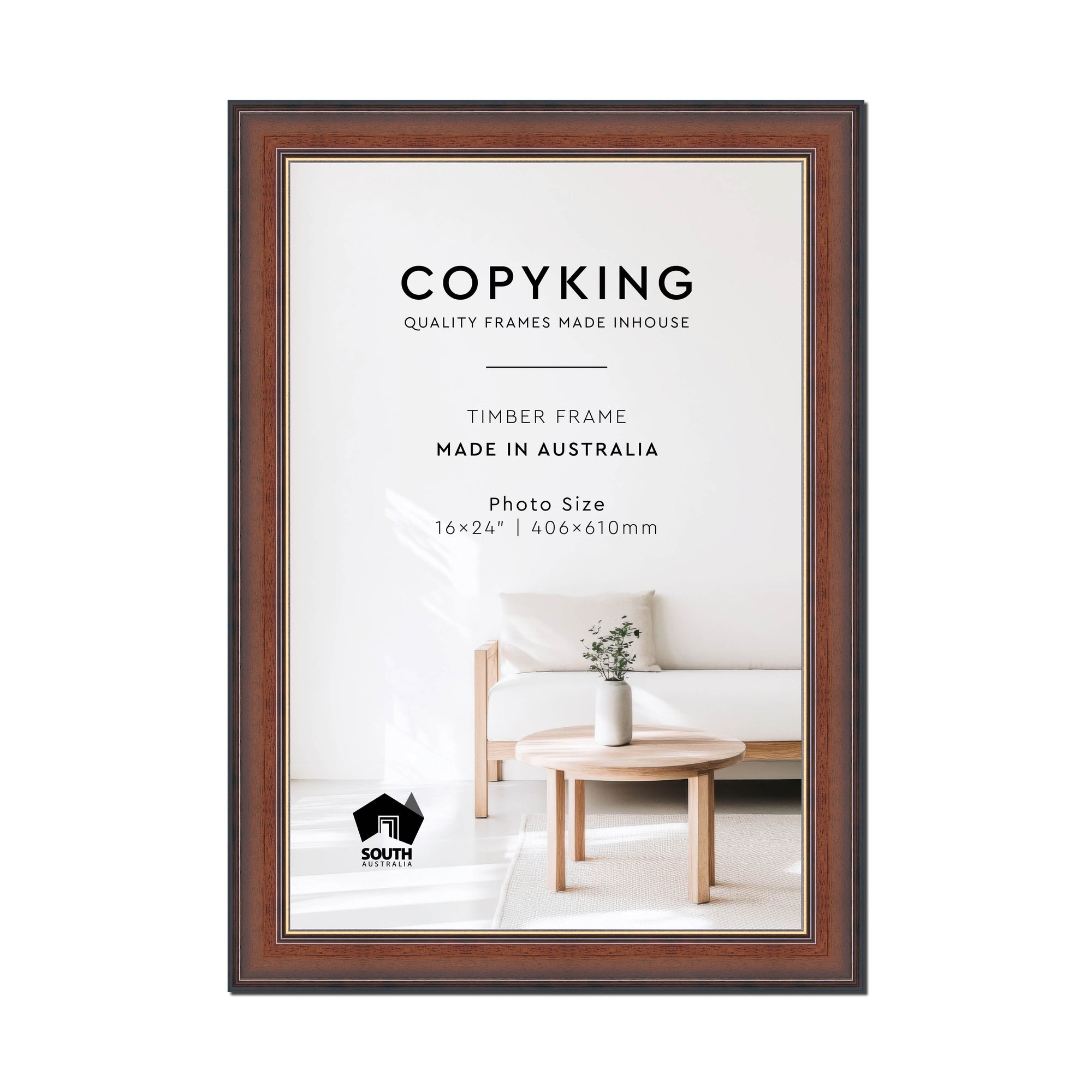 Walnut/Gold 50mm Wood Photo Frame - 16" x 24" (406mm x 610mm)