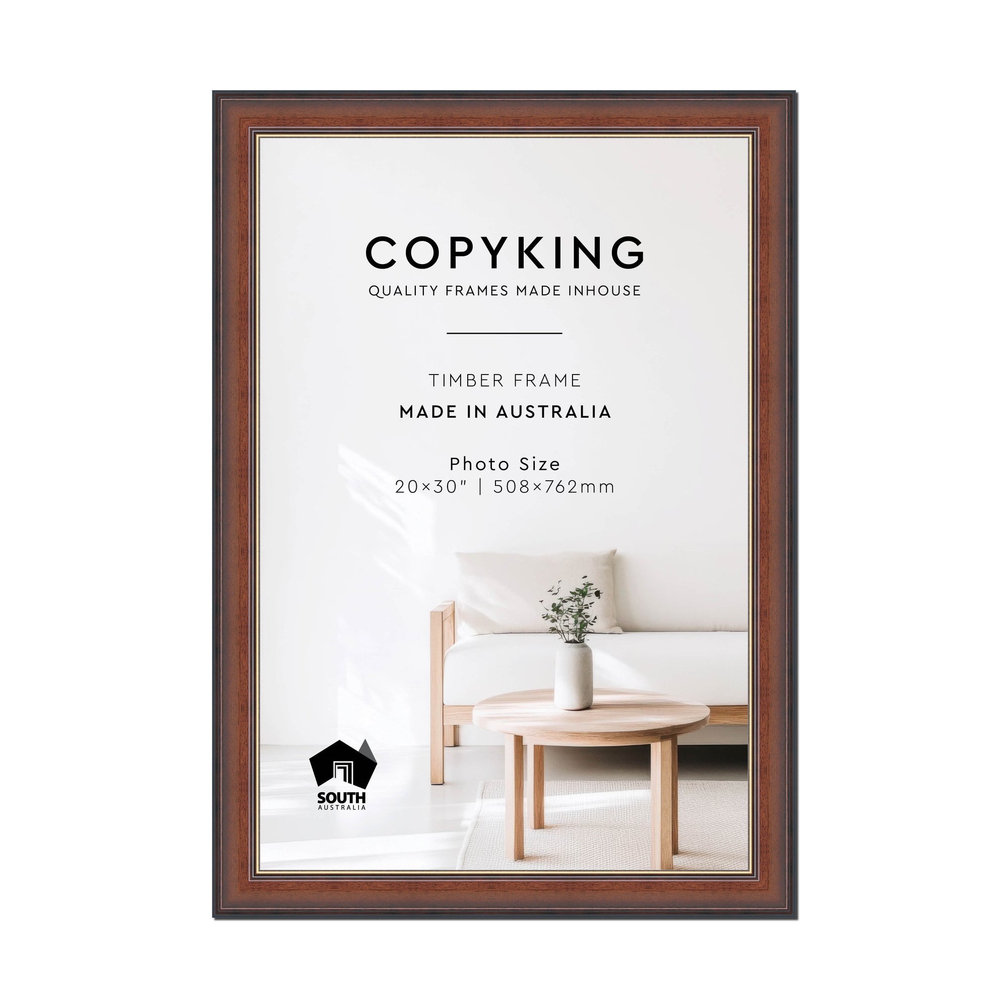Walnut/Gold 50mm Wood Photo Frame - 20" x 30" (508mm x 762mm)