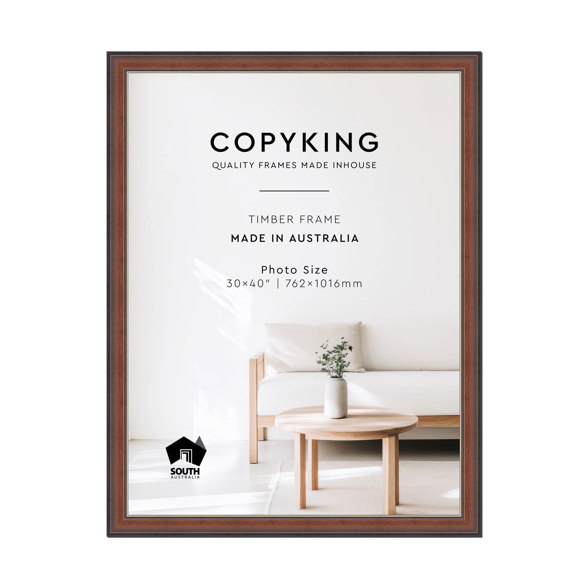 Walnut/Gold 50mm Wood Photo Frame - 30" x 40" (762mm x 1016mm)
