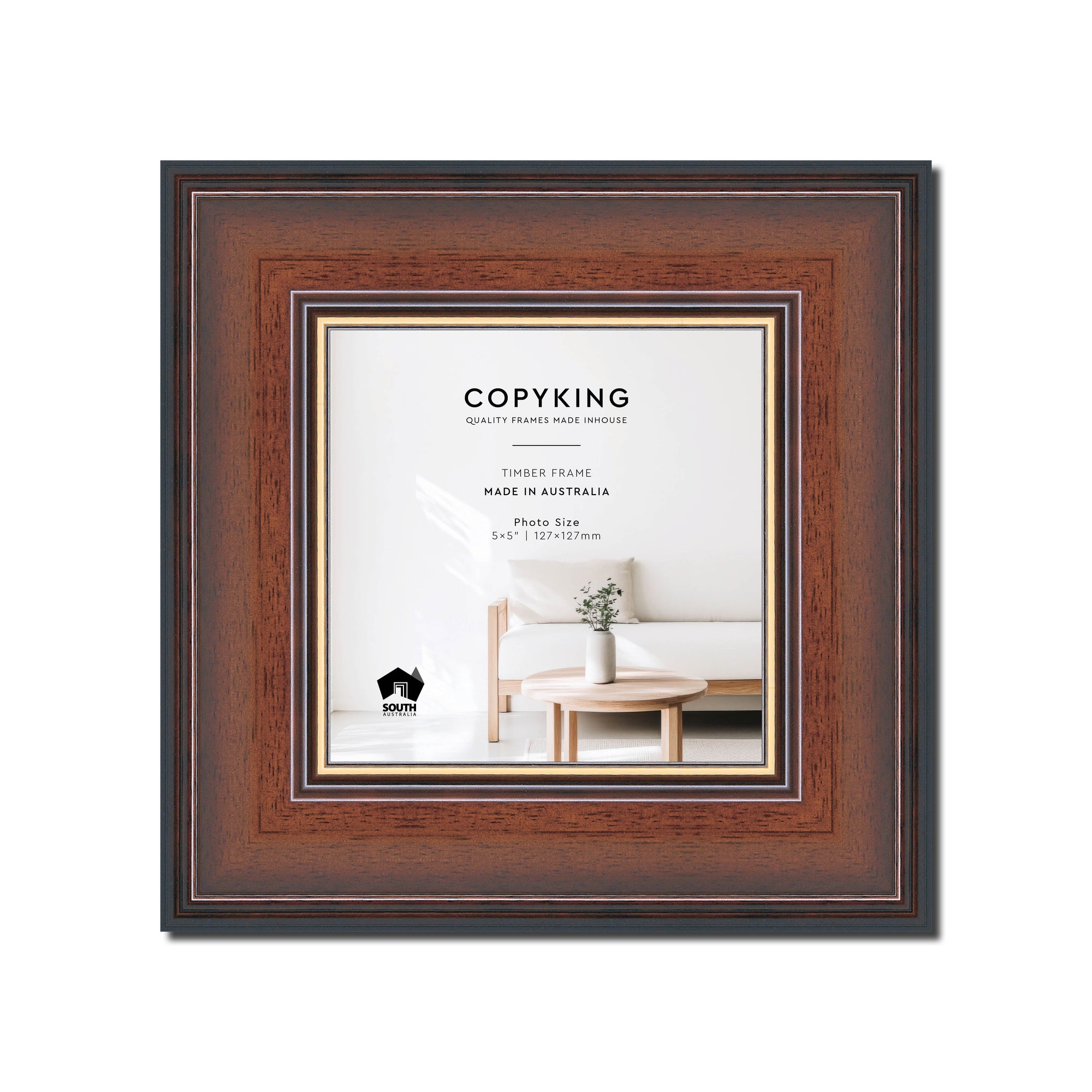 Walnut/Gold 50mm Wood Square Photo Frame - 5" x 5" (127mm x 127mm)