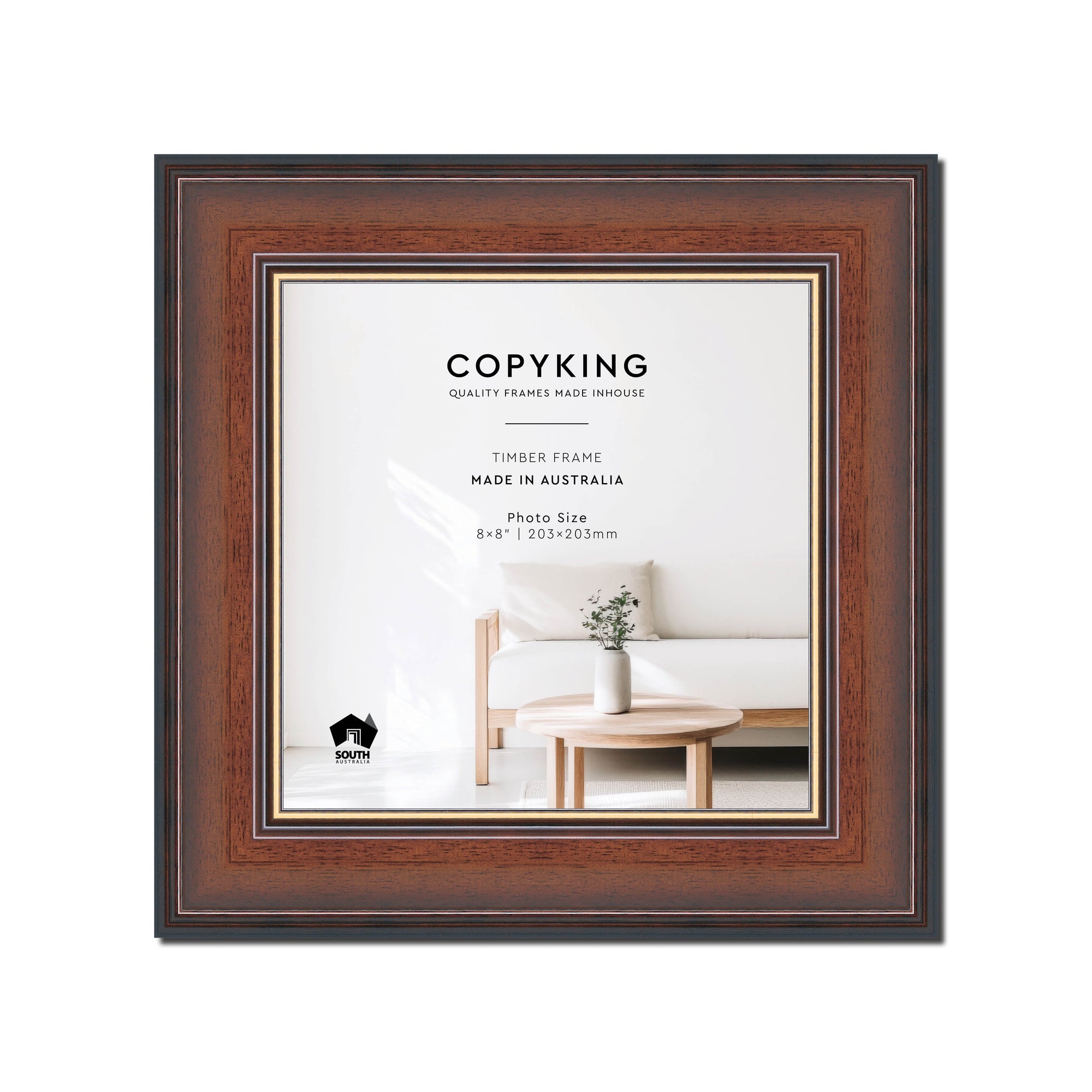 Walnut/Gold 50mm Wood Square Photo Frame - 8" x 8" (203mm x 203mm)