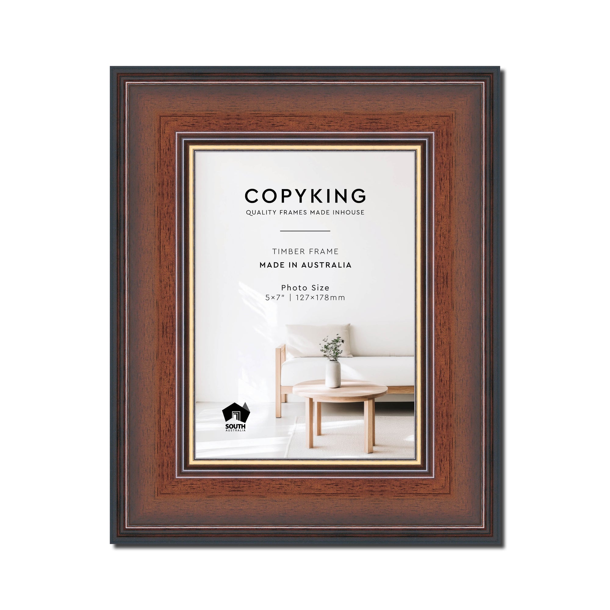 Walnut/Gold 50mm Wood Photo Frame - 5" x 7" (127mm x 178mm)