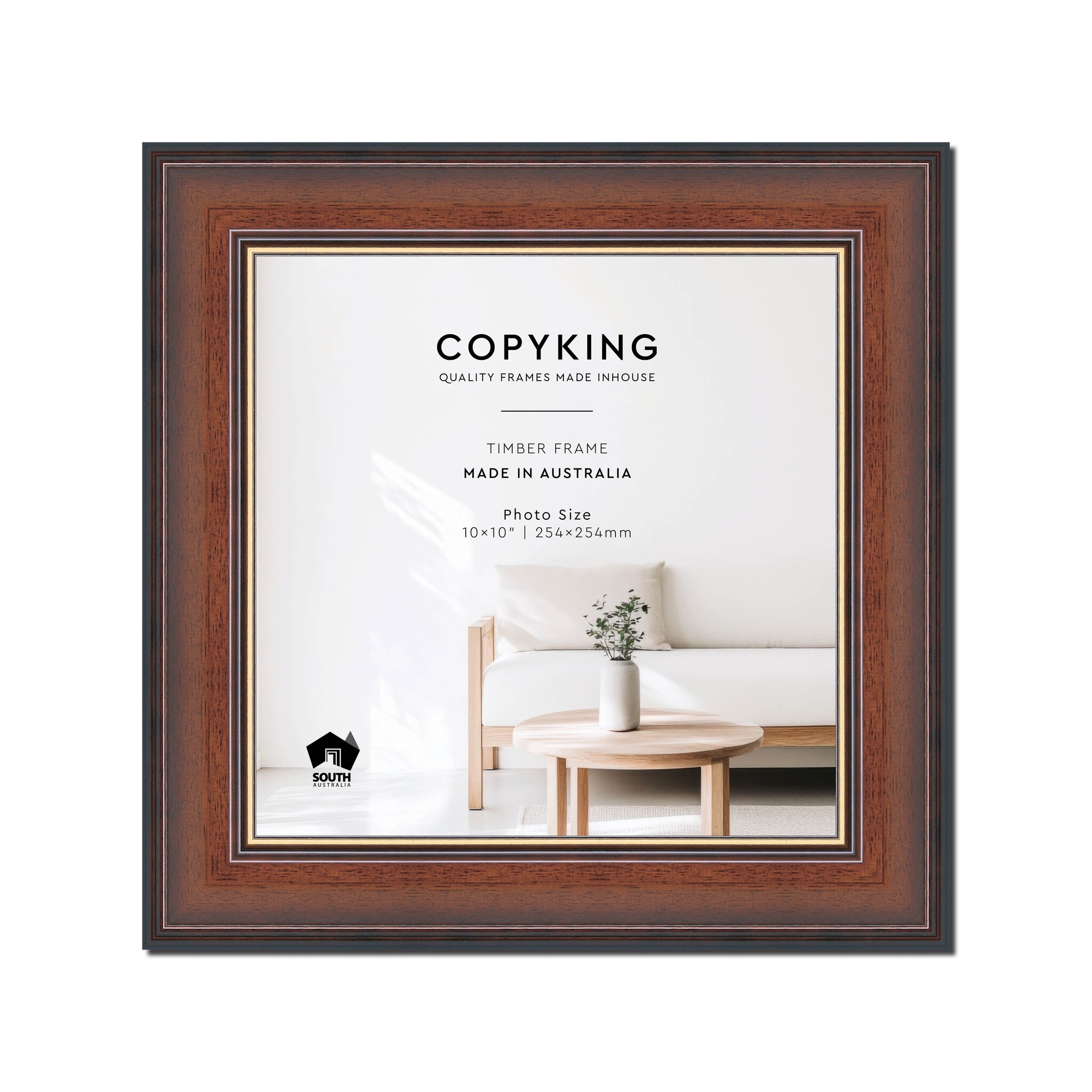 Walnut/Gold 50mm Wood Square Photo Frame - 10" x 10" (254mm x 254mm)
