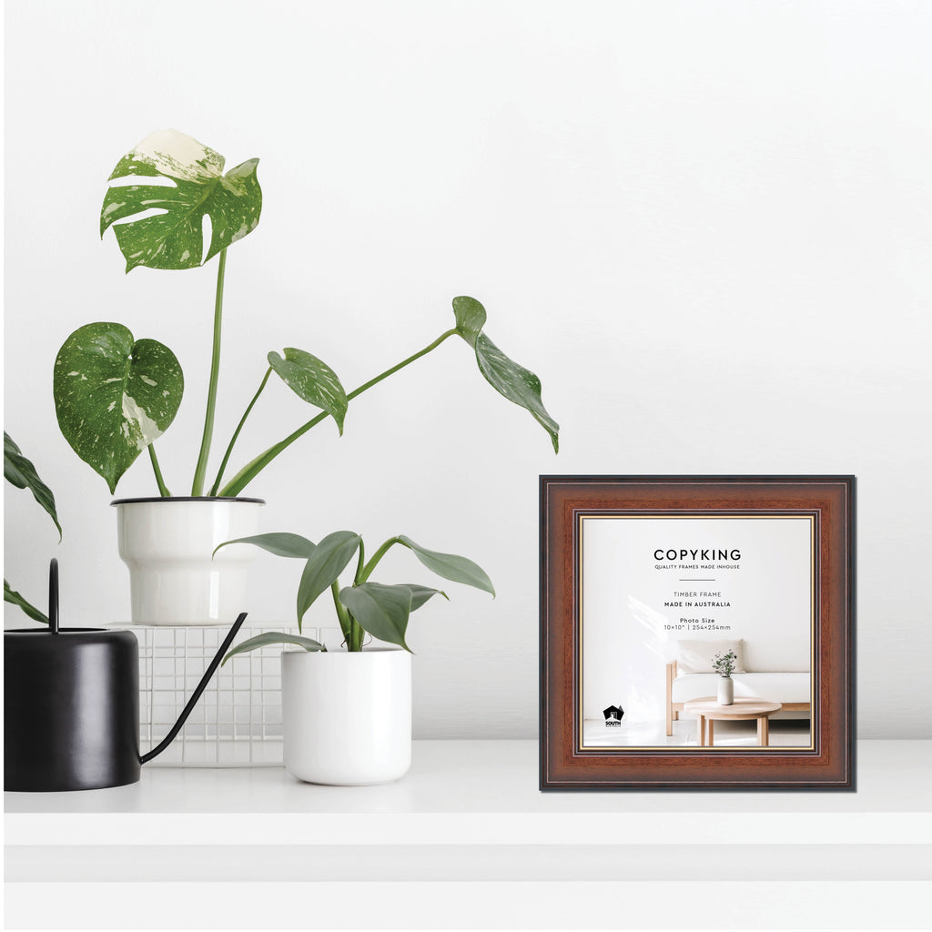 Walnut/Gold 50mm Wood Square Photo Frame - 10" x 10" (254mm x 254mm)
