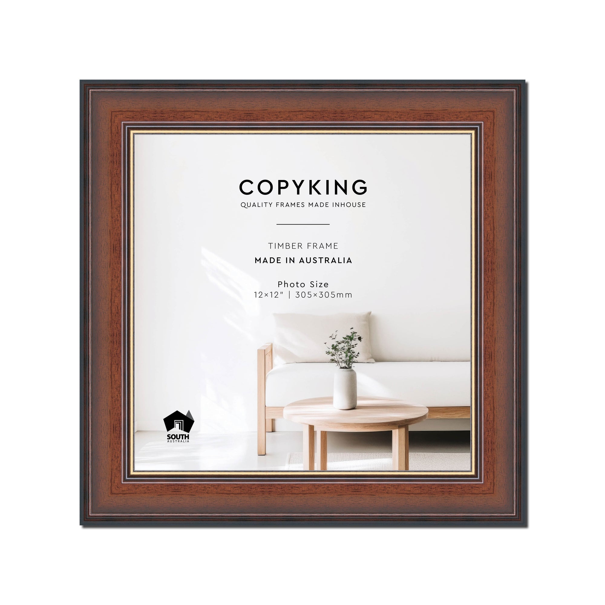 Walnut/Gold 50mm Wood Square Photo Frame - 12" x 12" (305mm x 305mm)