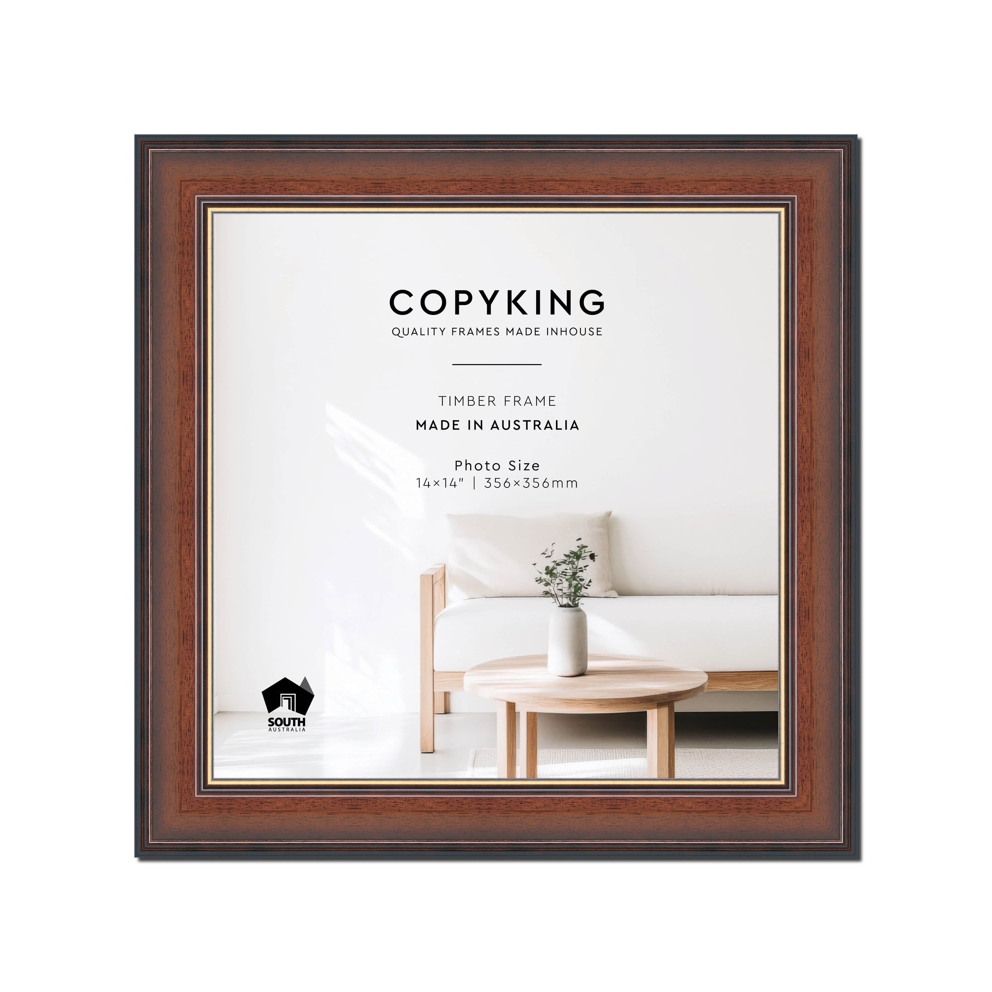 Walnut/Gold 50mm Wood Square Photo Frame - 14" x 14" (356mm x 356mm)