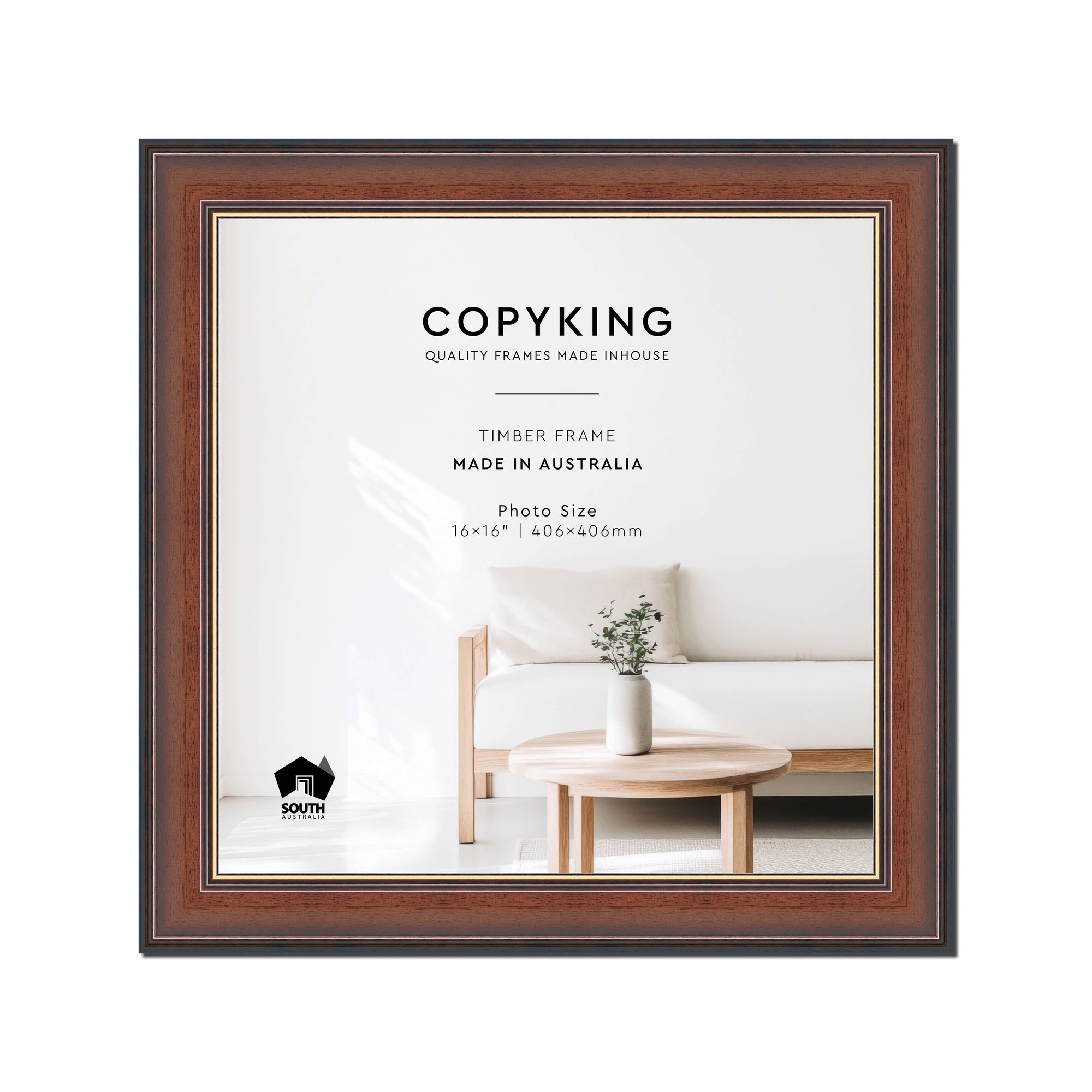 Walnut/Gold 50mm Wood Square Photo Frame - 16" x 16" (406mm x 406mm)