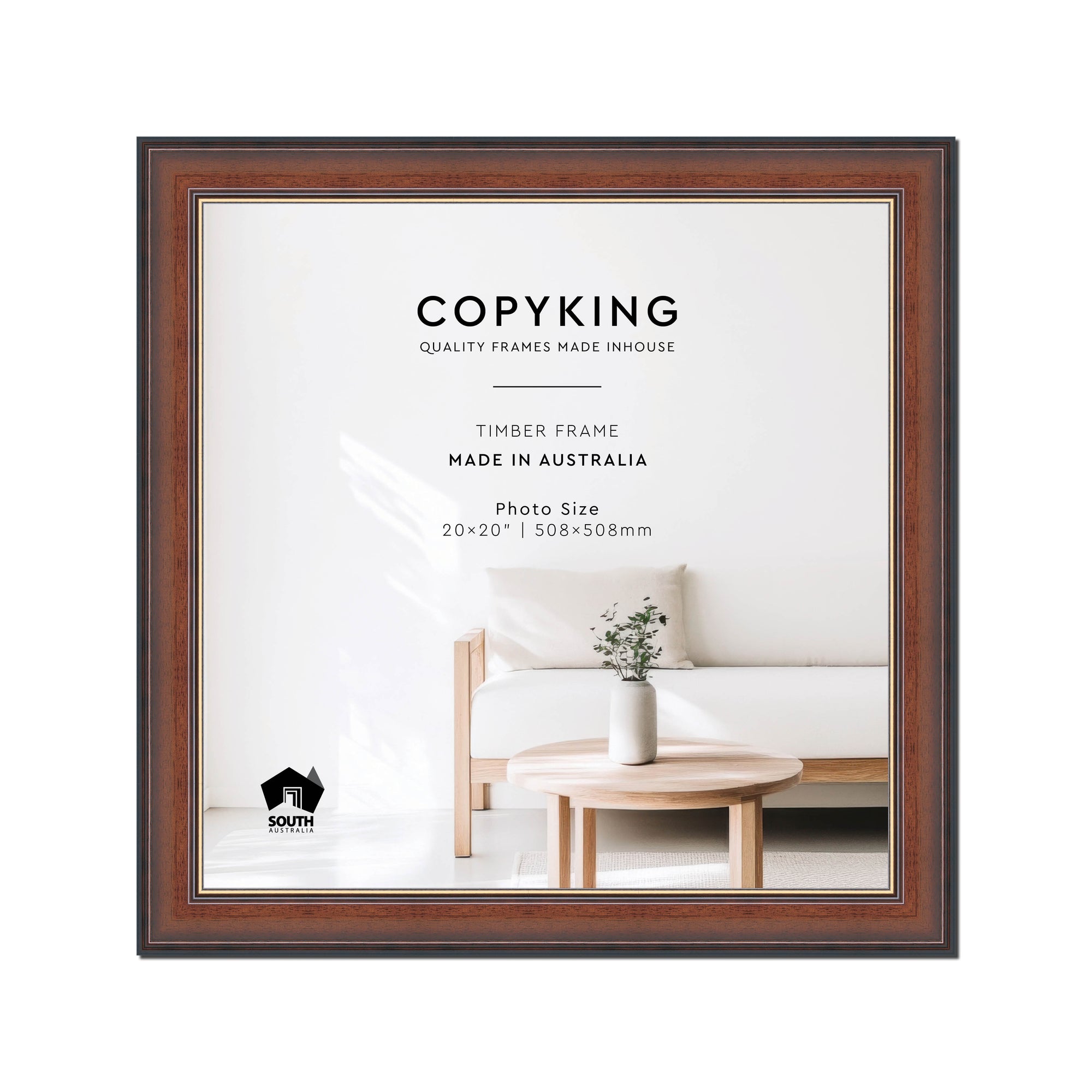 Walnut/Gold 50mm Wood Square Photo Frame - 20" x 20" (508mm x 508mm)