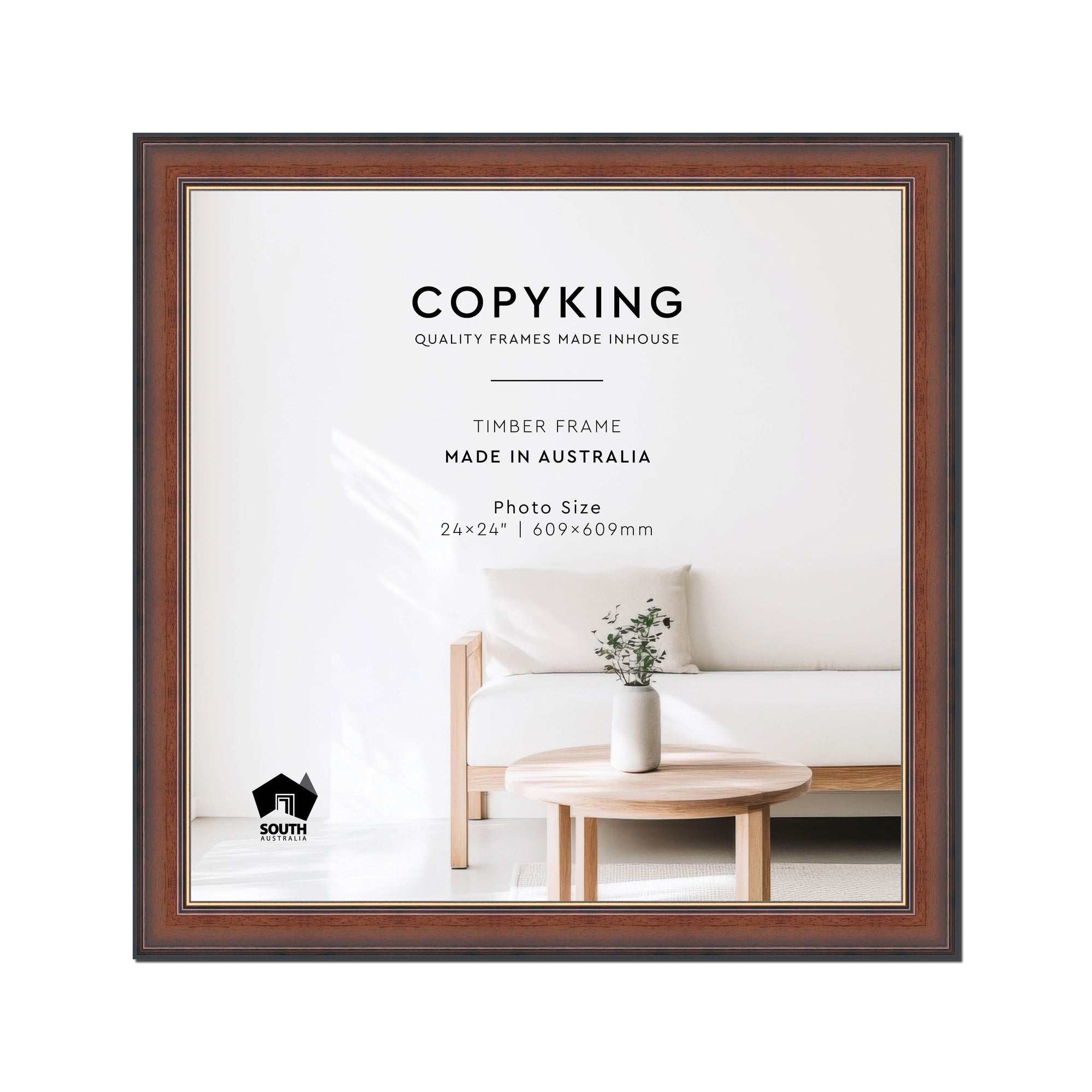 Walnut/Gold 50mm Wood Square Photo Frame - 24" x 24" (609mm x 609mm)